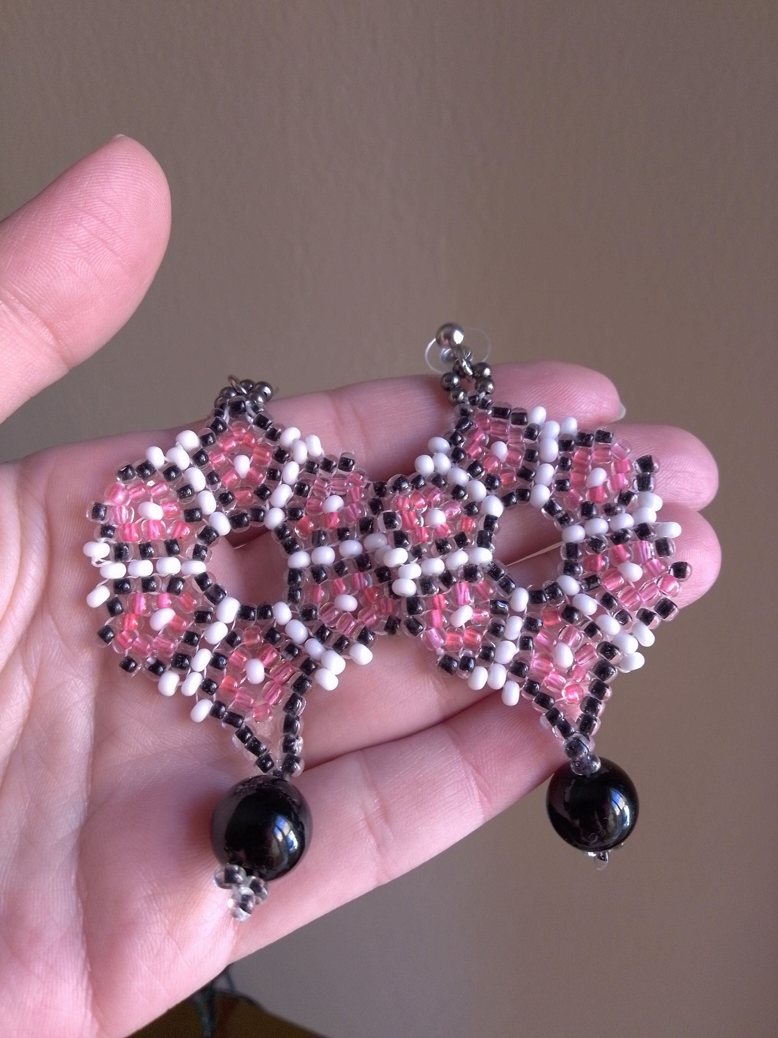 Handmade Earrings Flowers Black Pearl Boho Style Alternative Elegant Size ONE SIZE - 2 Thumbnail