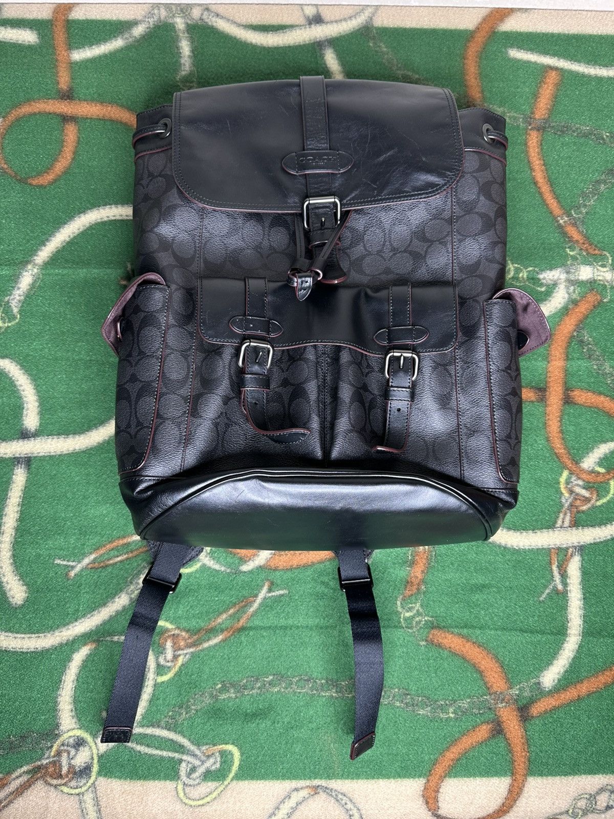 Coach Coach Signature Canvas Leather Flap Hudson Backpack Bag Size ONE SIZE - 1 Thumbnail