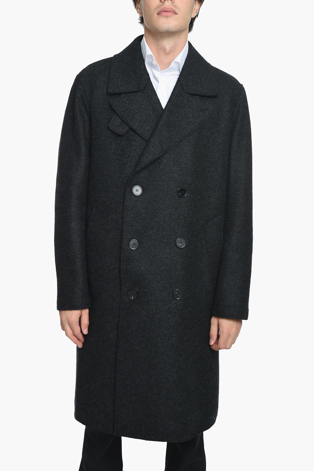 image of Harris Wharf London Og1Mm1223 Coat With Double Breast In Black, Men's (Size Large)