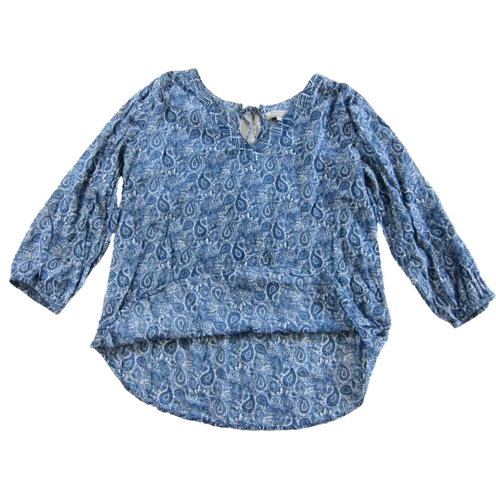 Vintage World Market Blouse 3/4 Sleeve Floral 100% Cotton Lightweight L/XL Blue Women Size L / US 10 / IT 46 - 5 Thumbnail