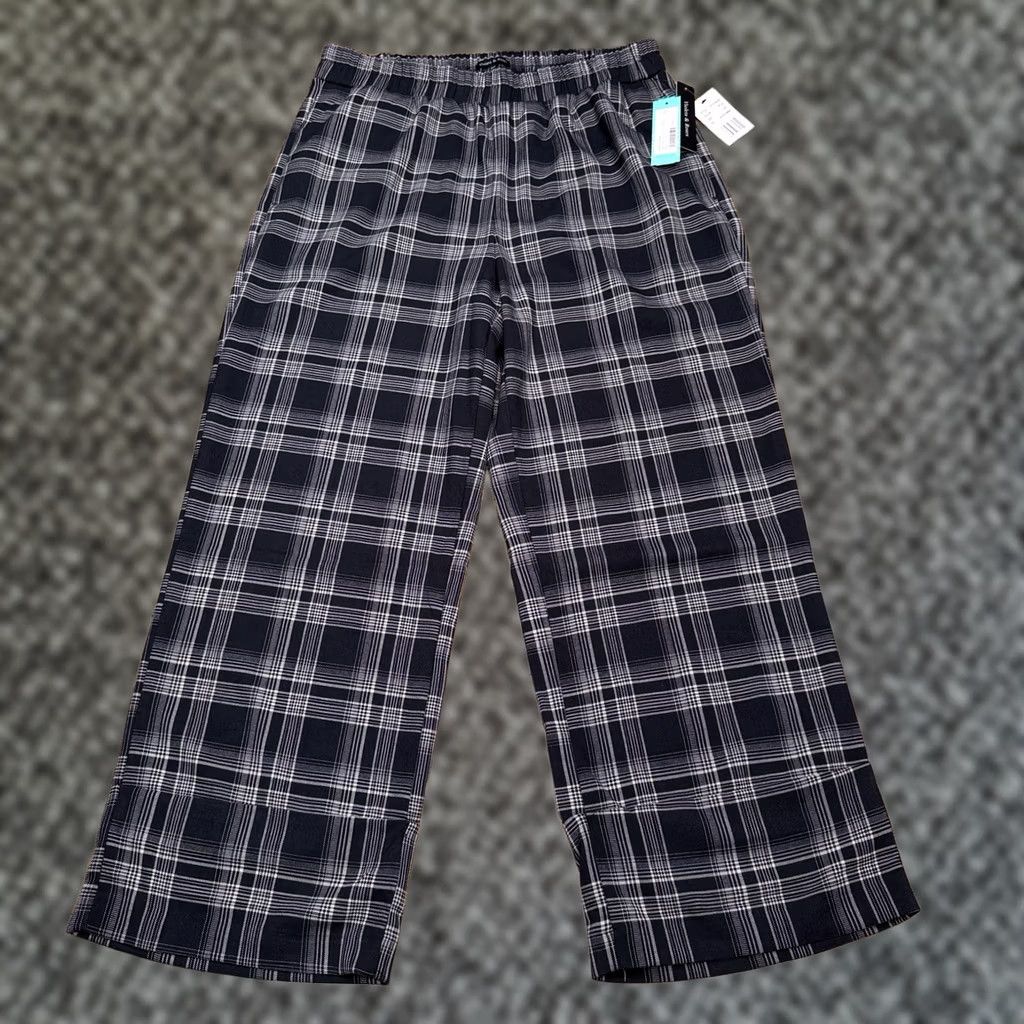 Vintage Violets & Roses Pants Plaid Wide-Leg Pull On 12 Gray Modern Workwear Relaxed Womens Size 34" / US 12 / IT 48 - 1 Thumbnail