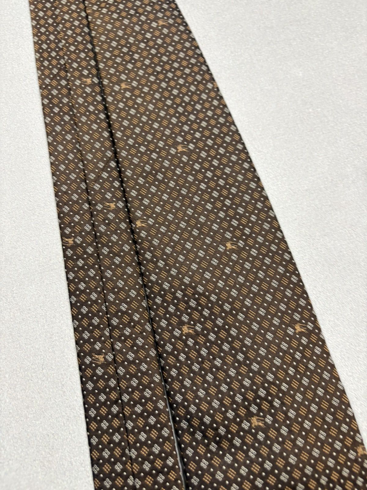 Burberry Burberry London Brown Silk Tie Monogram Pattern Vintage Size ONE SIZE - 7 Thumbnail