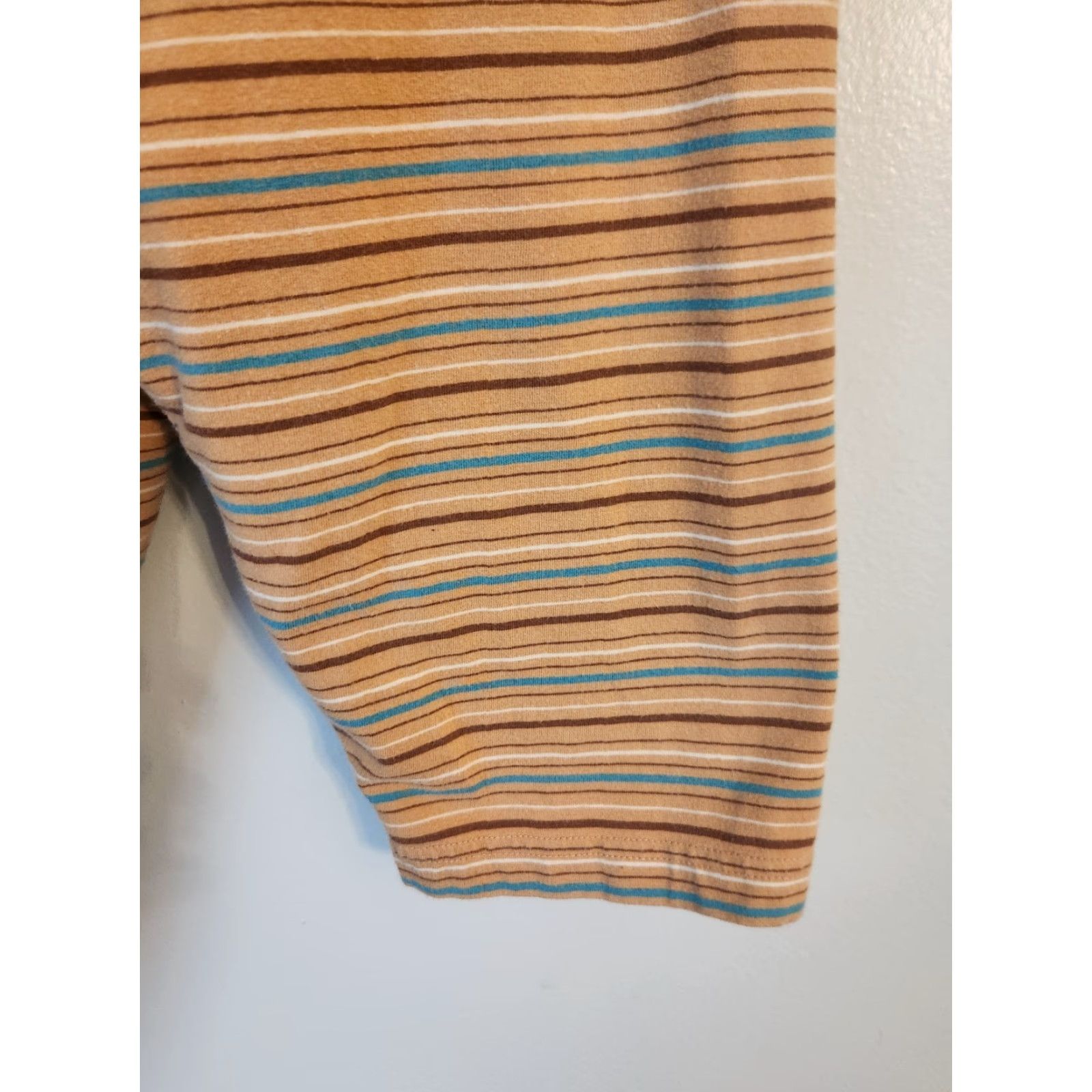Faded Glory Faded Glory Blouse Shirt Multicolor Striped Short Sleeve Split Neck Ladies 4X Plus Size White Brown Blue Chartreuse Pants? Size XXL / US 16-18 / IT 52-54 - 4 Thumbnail