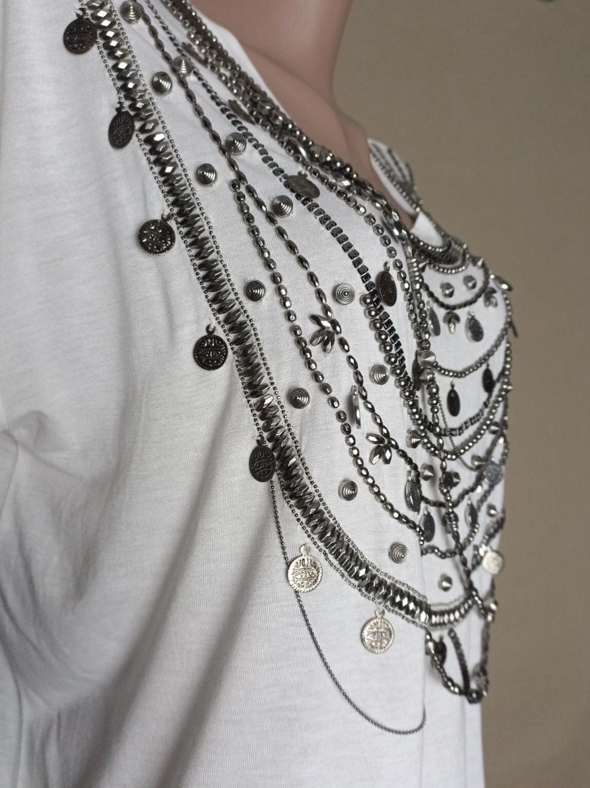 The Kooples The Kooples Embellished Plastron Necklace Jersey Tee Size 2 Size M / US 6-8 / IT 42-44 - 6 Thumbnail