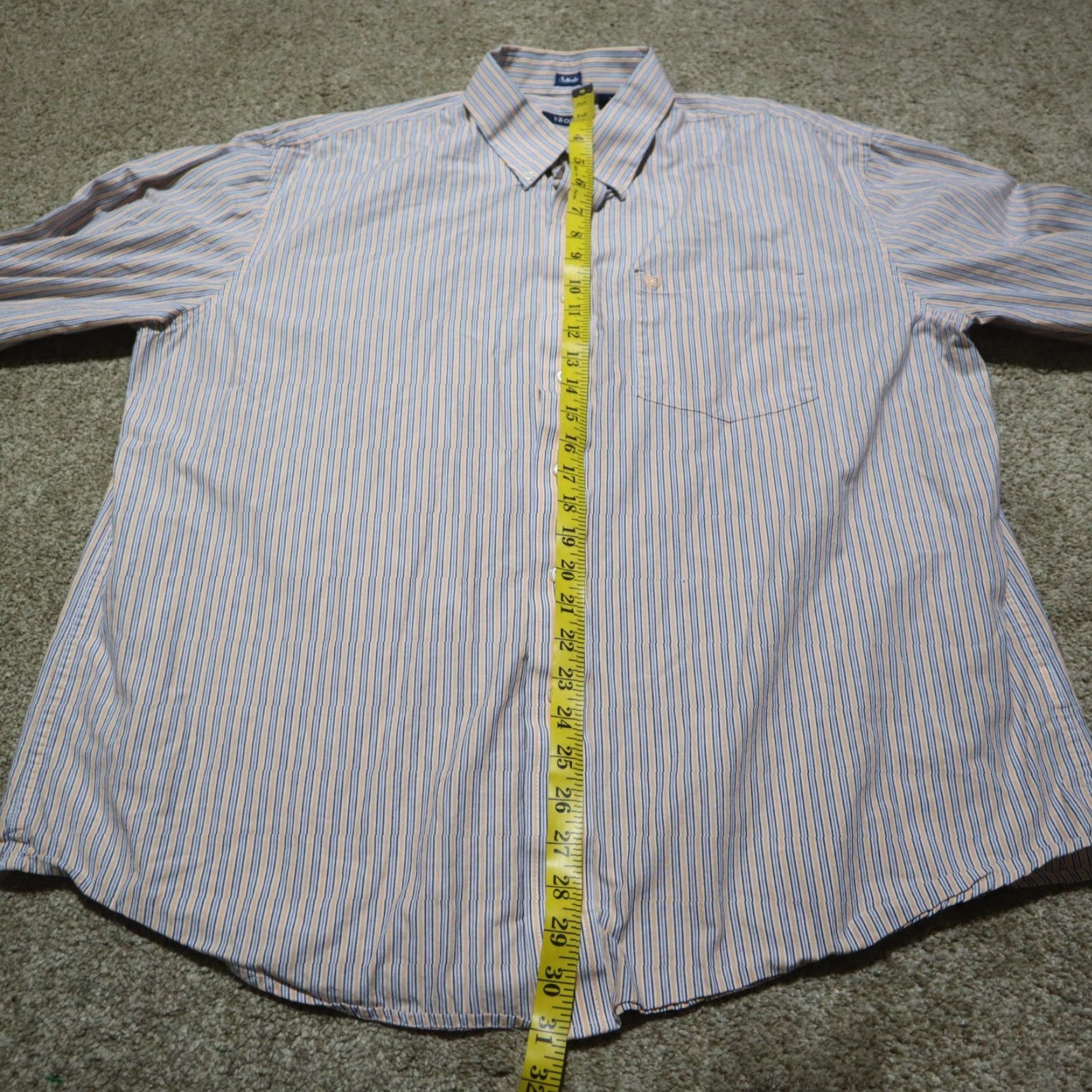 Izod IZOD Shirt Adult XL Button-Down Striped Blue White Multicolor Cotton Blend Flannel Long Sleeve Pockets Nostalgic Outdoor Classic Mens XL Shirt Size US XL / EU 56 / 4 - 6 Thumbnail