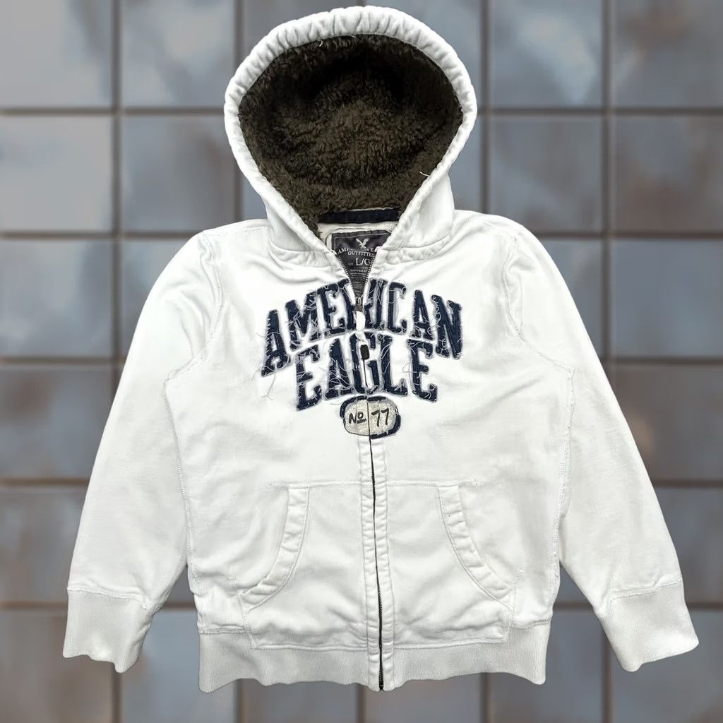 American Eagle Outfitters VINTAGE American Eagle Hoodie Mens Large White Sherpa Hooded Full Zip Size US L / EU 52-54 / 3 - 1 Thumbnail