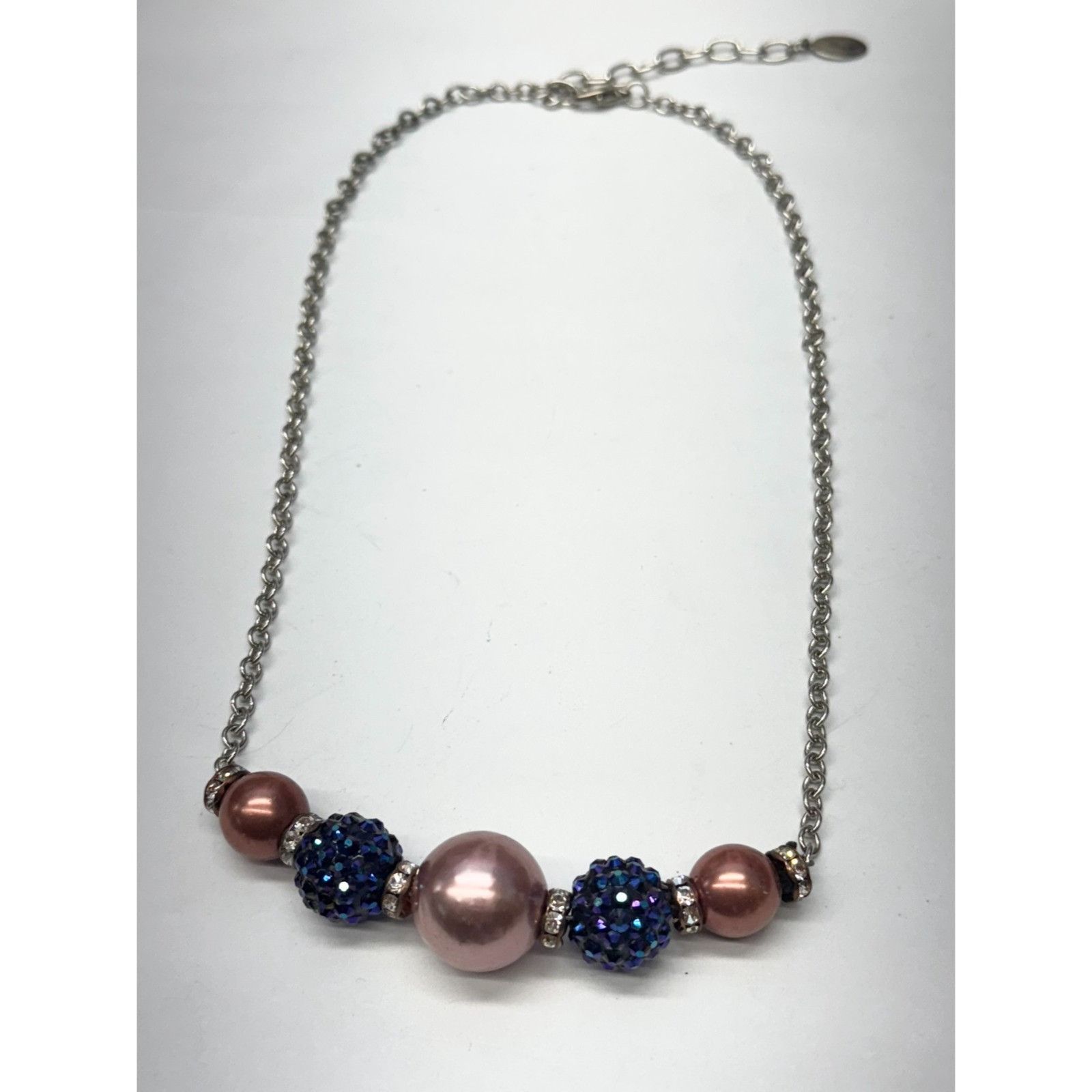 Vintage Rhinestone pink pearl collar chain necklace Size ONE SIZE - 2 Thumbnail