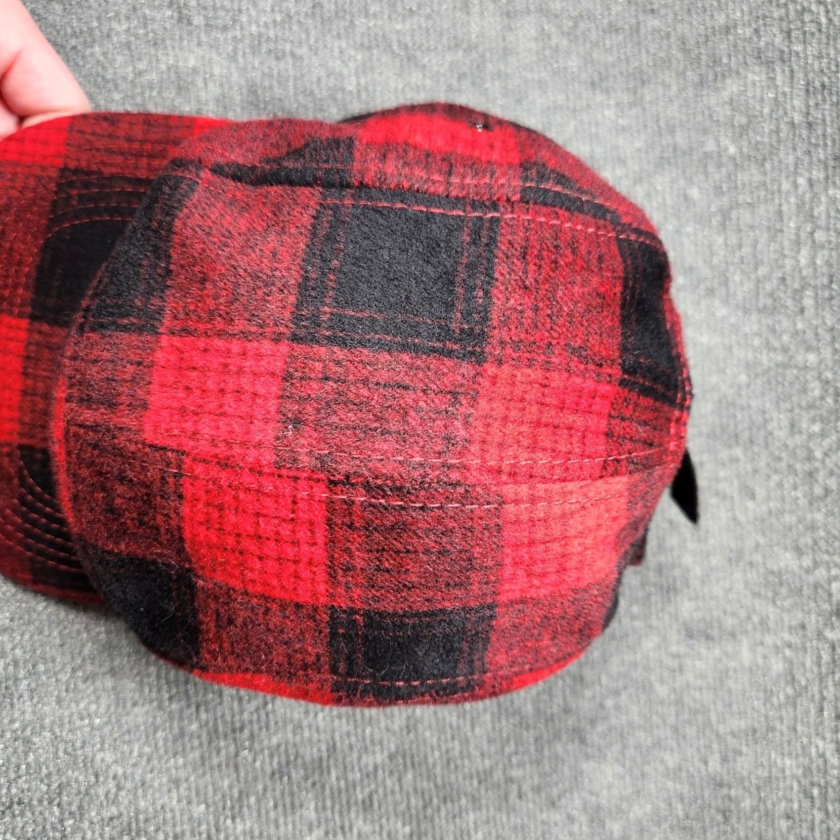 Vintage Urban Pipeline Hat 5 Panel Mens Red Black Buffalo Plaid Wool Blend Adjustable Lined OSFA Cap Size ONE SIZE - 3 Thumbnail