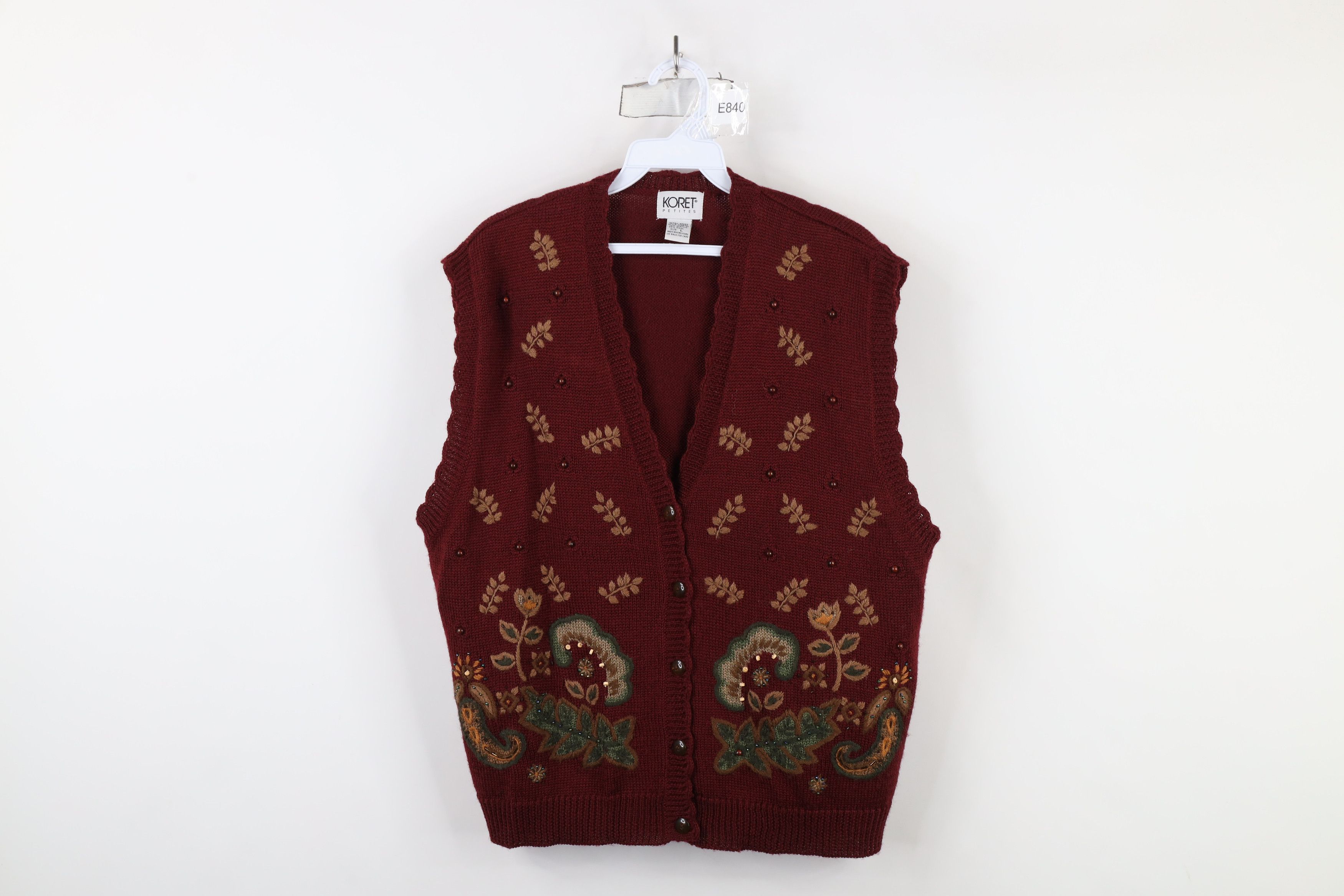 Vintage Vintage 90s Streetwear Embroidered Paisley Leaf Sweater Vest Size L / US 10 / IT 46 - 1 Thumbnail