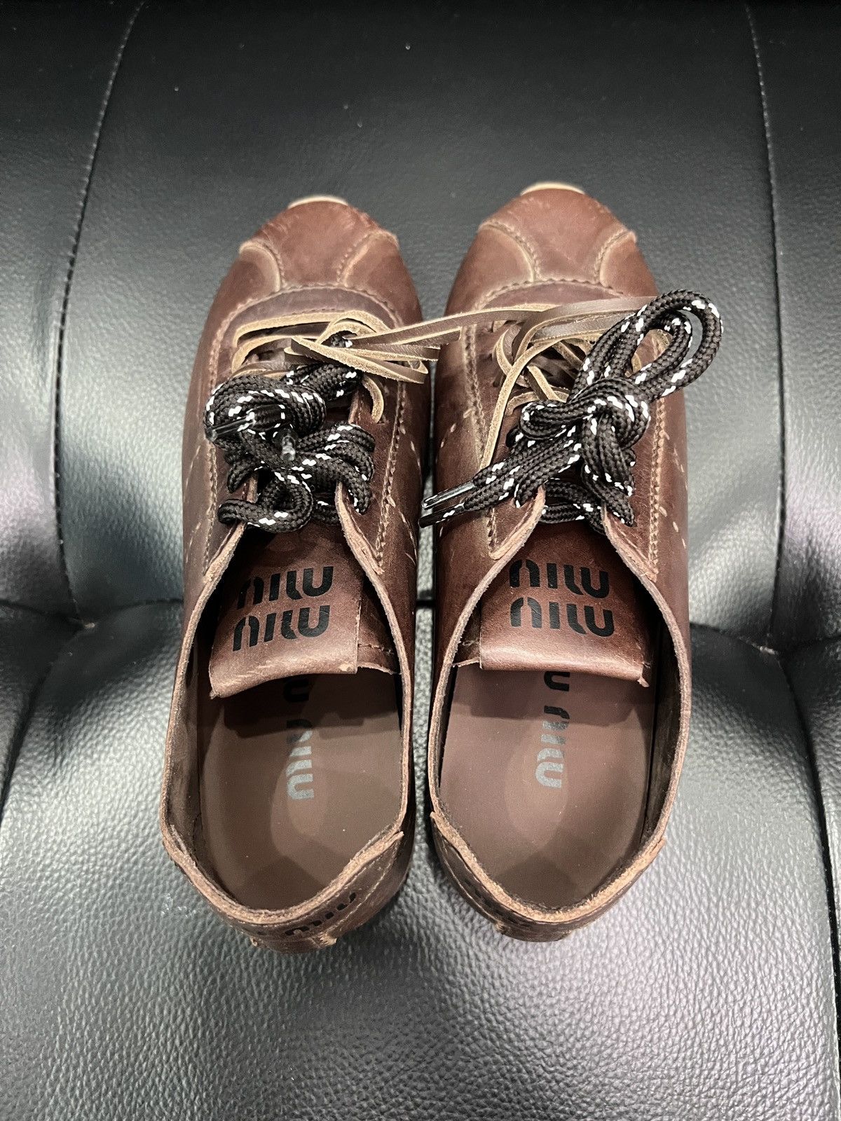 Miu Miu Miu Miu SS26 Plume Distressed Leather Sneakers Size US 6.5 / IT 36.5 - 6 Thumbnail