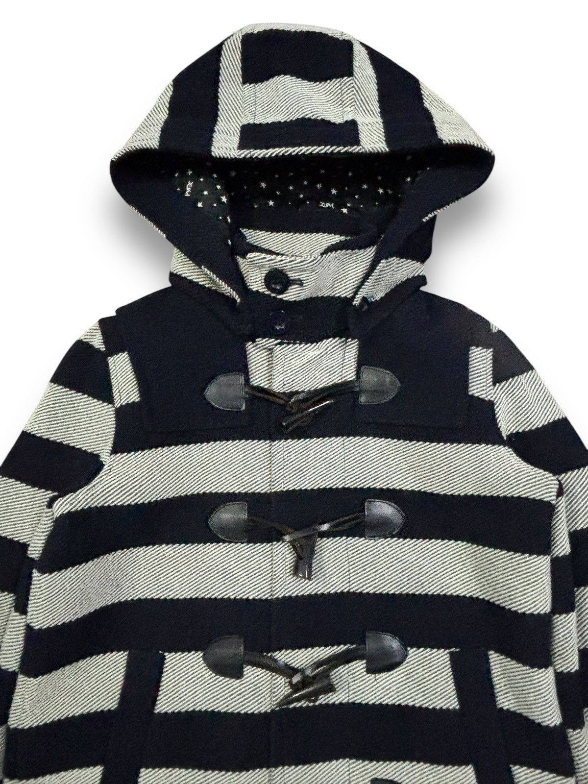 X-Girl X-Girl Navy & Grey Striped Wool Blend Hooded Duffle Jacket Size M / US 6-8 / IT 42-44 - 4 Thumbnail