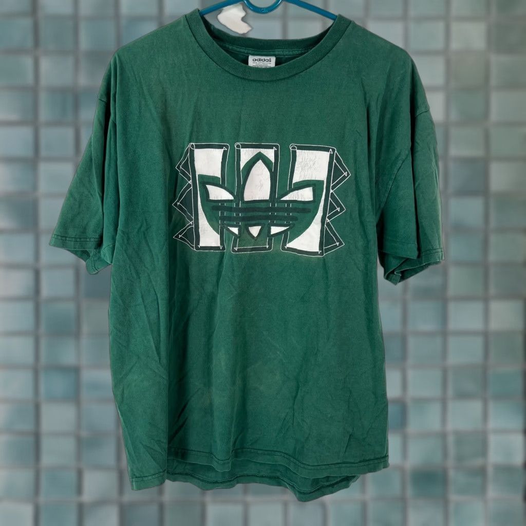 Adidas Adidas T-Shirt Mens Short Sleeve Graphic Green Large Crew Neck 100% Cotton Everyday Casual USA Brand Mens Size US L / EU 52-54 / 3 - 1 Thumbnail