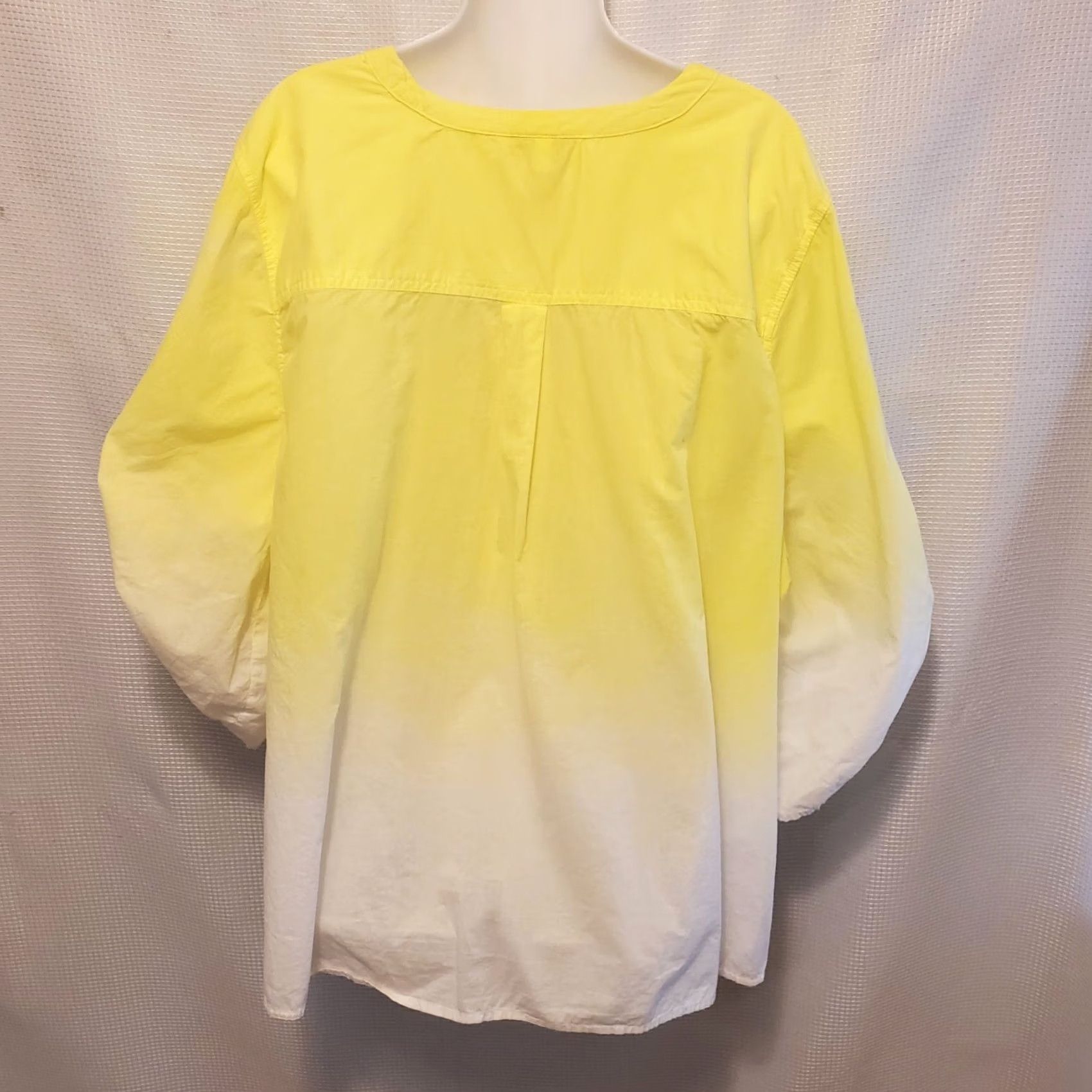 Vintage Catherine's Plus Sz 3X Yellow Ombre Button Down Blouse Rhinestones Roll Tab Sleeve Women Size XXL / US 16-18 / IT 52-54 - 2 Thumbnail