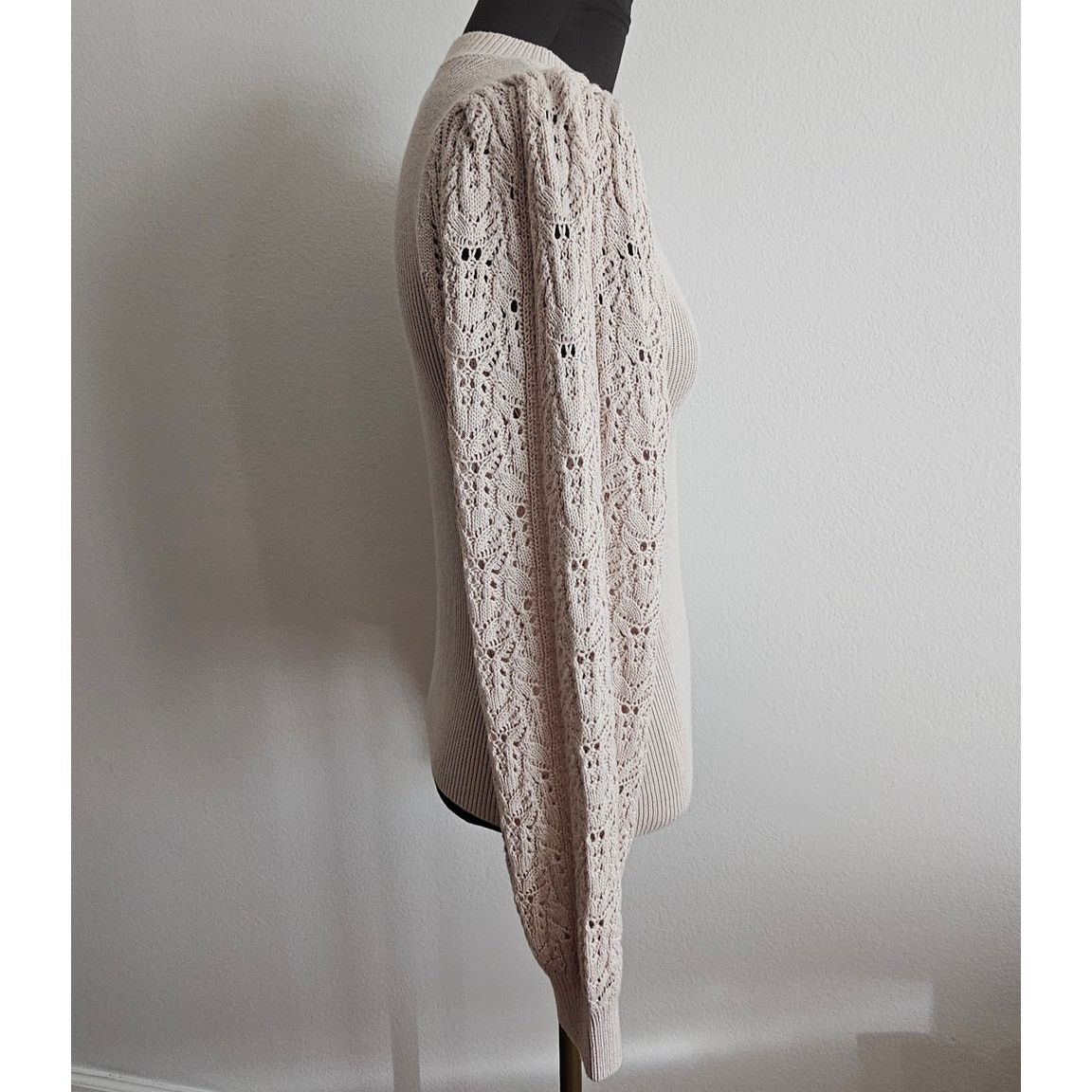 Splendid NWT Splendid Phoebe Pointelle Oat Heather Sweater XS $148 Size XS / US 0-2 / IT 36-38 - 4 Thumbnail