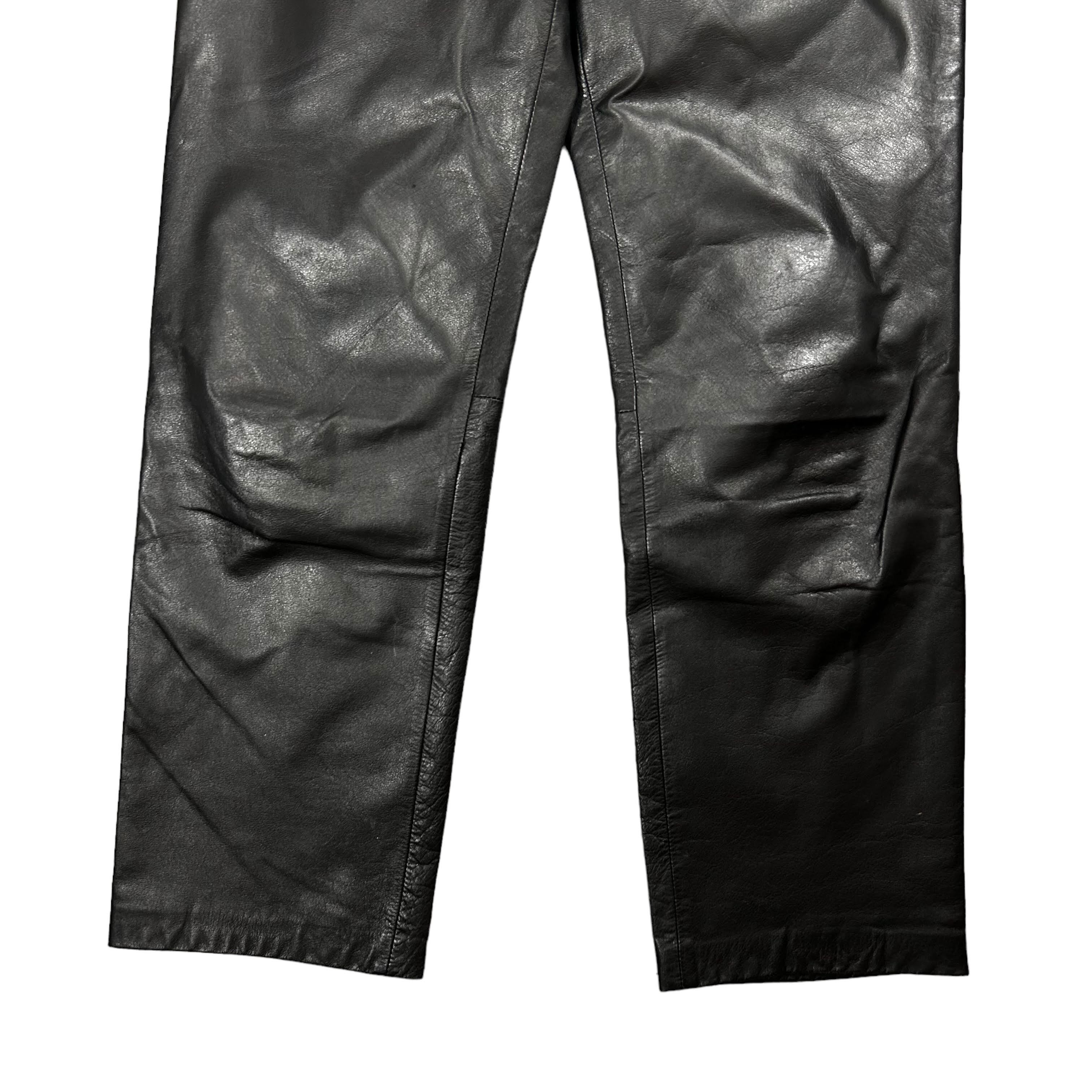 Genuine Leather × Vintage Vintage Black Geniune Leather Regular Straight Pants 33 Size US 32 / EU 48 - 6 Thumbnail