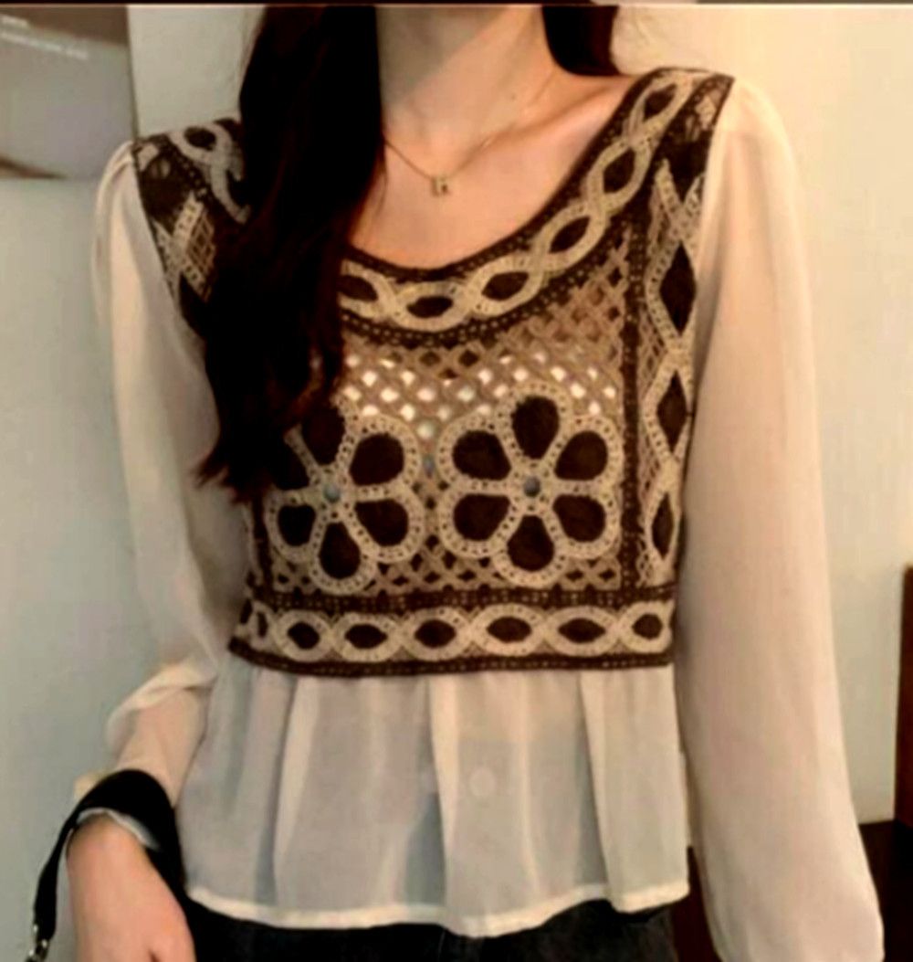 Japanese Brand × Vintage Vintage Punk Chiffon Floral Crochet Knit Embroidery Blouse Size ONE SIZE - 3 Thumbnail