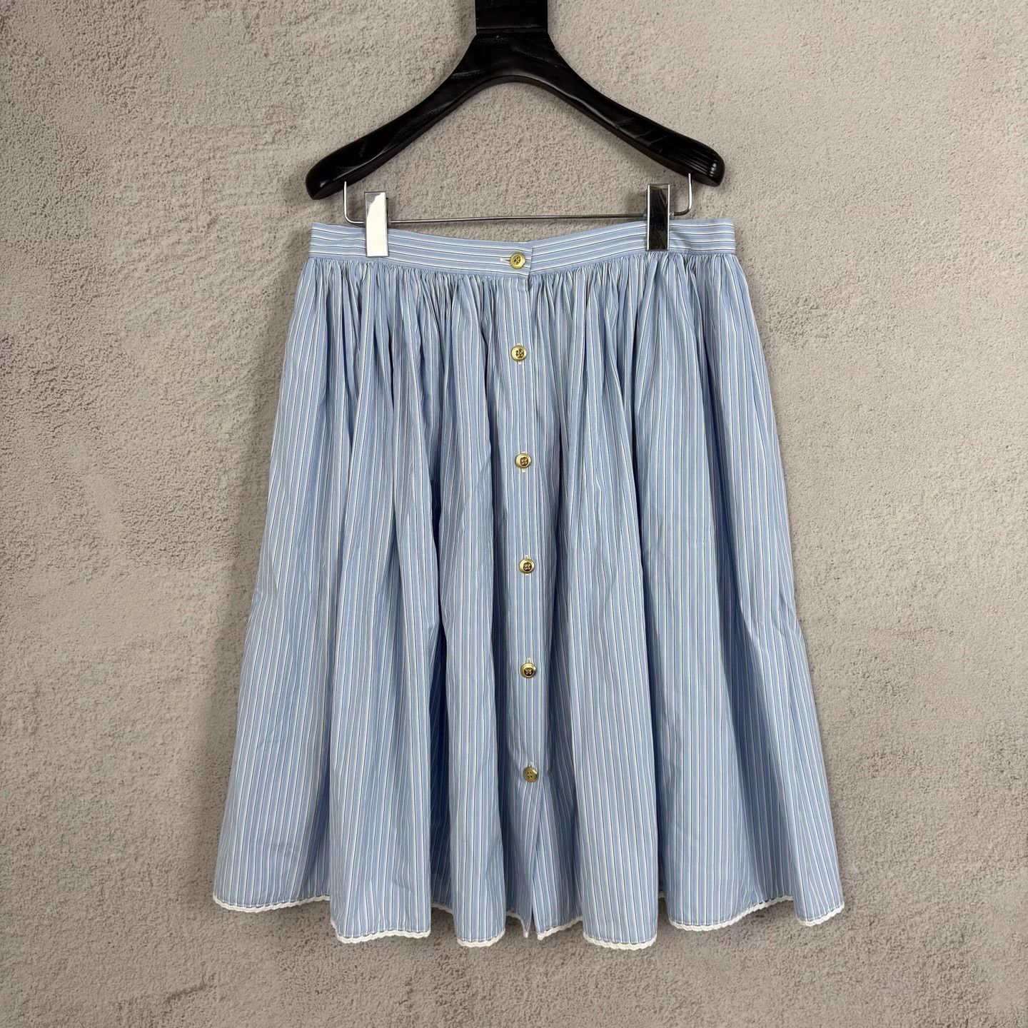 Miu Miu MIU MIU blue and white stripe lace trim skirt 42 Size 28" / US 6 / IT 42 - 1 Thumbnail