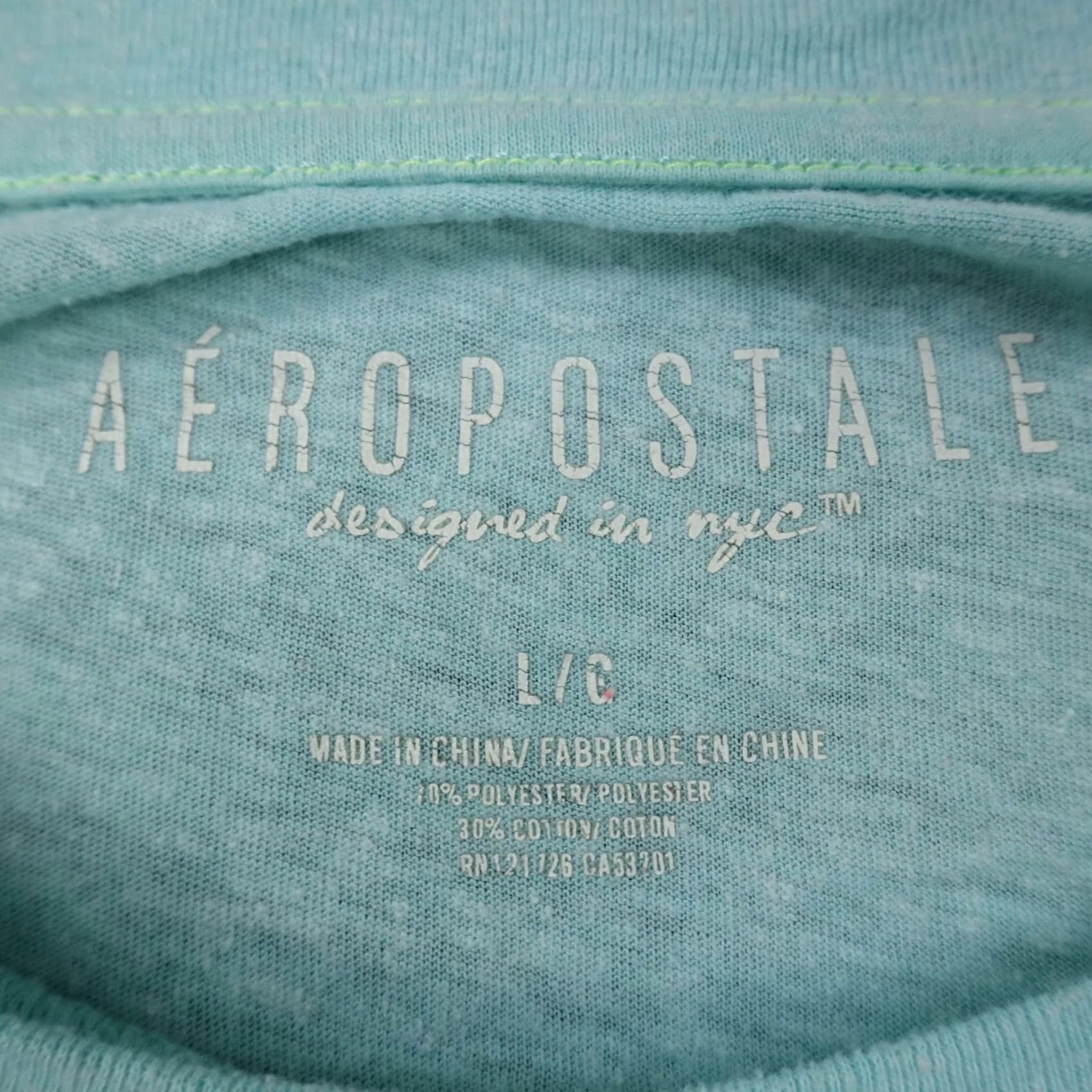 Vintage Aeropostale Shirt Women's Large Blue Yellow Spellout Casual Preppy Lightweight Short Sleeve T-Shirt Cap Sleeve Cotton Polyester Embroidered Size L / US 10 / IT 46 - 3 Thumbnail
