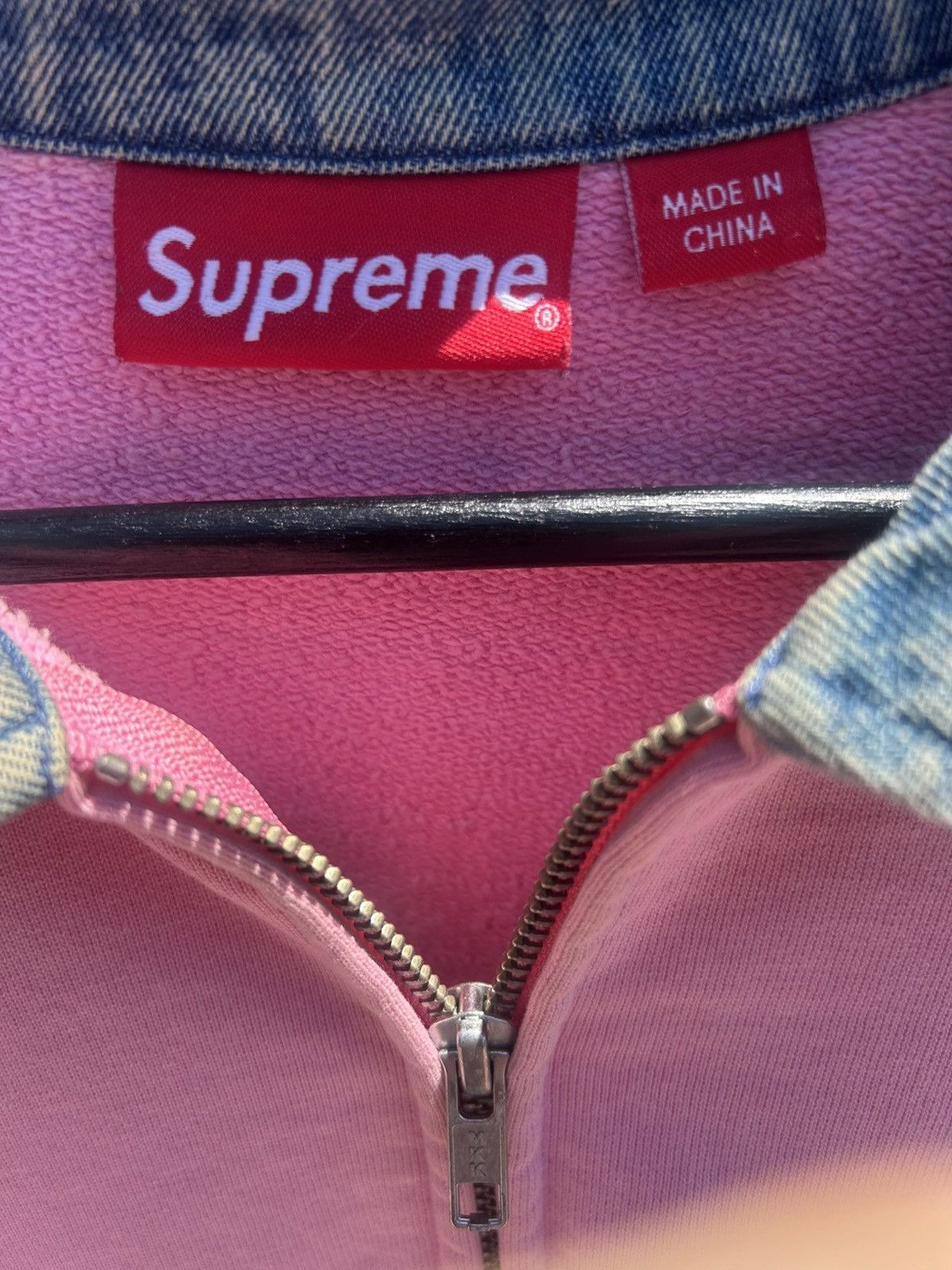 Supreme Supreme Denim Collar Half Zip Sweatshirt (Pink) Size US L / EU 52-54 / 3 - 9 Thumbnail