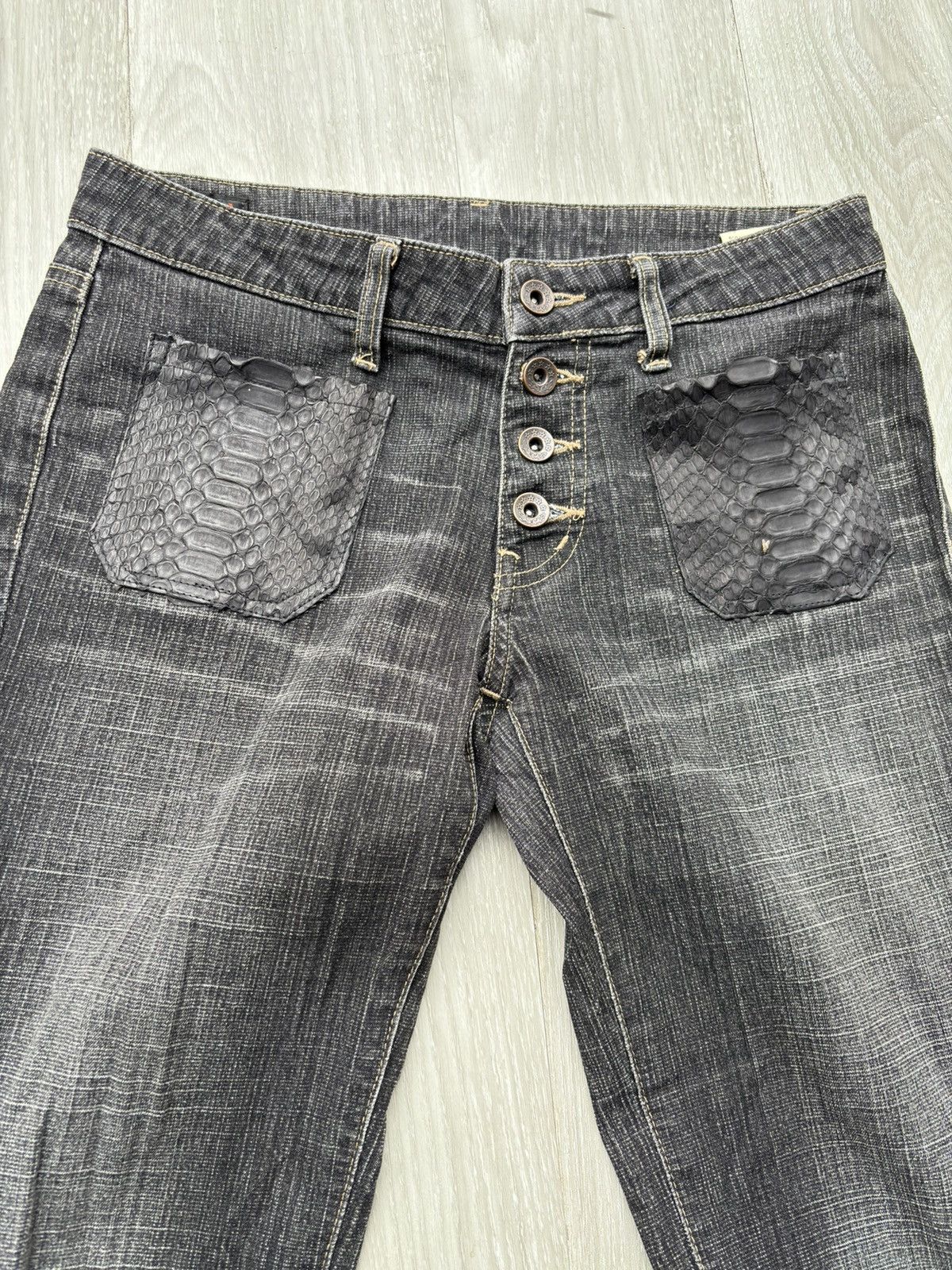 Japanese Brand CAMEL ROAD phyton lace-up flare jeans Size US 27 - 2 Thumbnail