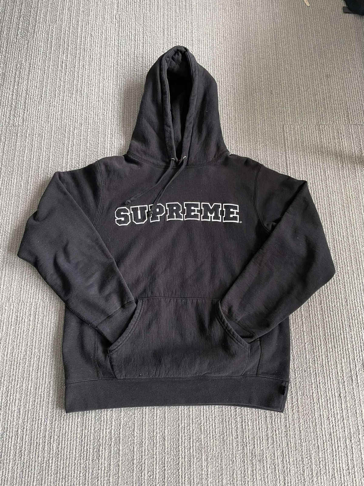 Supreme cord collegiate discount logo hooded sweatshirt