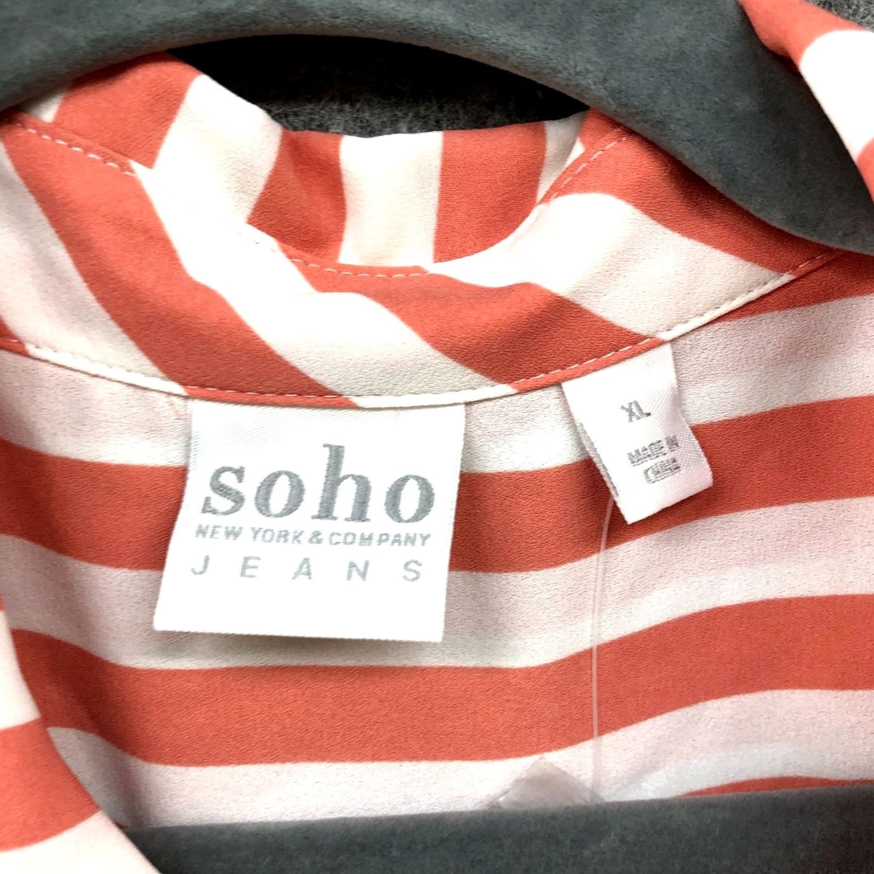 Pinko NWT Soho Jeans Chiffon Blouse Pink Peach White Stripe Womens XL Popover Roll Tab Shirt Blouse Shirt Size XL / US 12-14 / IT 48-50 - 7 Thumbnail