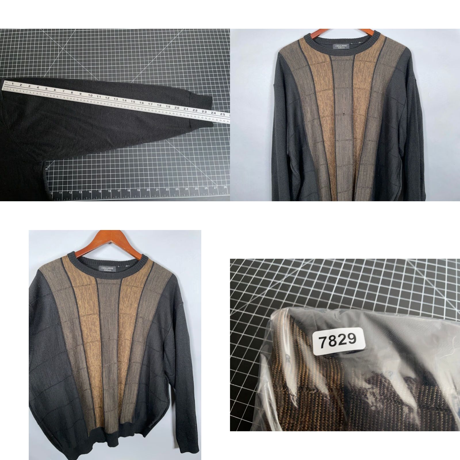 Vintage Cellinni Collezione Wool Blend Sweater Adult XL Black Textured Stripe Knit Crew Neck Pullover Mens Size US XL / EU 56 / 4 - 8 Thumbnail