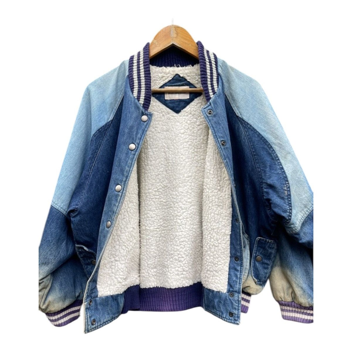 Issey Miyake 80s Japanese Americana Washed Indigo Denim Varsity Jacket Size US L / EU 52-54 / 3 - 3 Thumbnail
