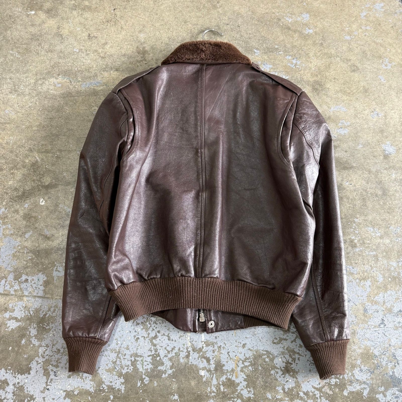 Vintage 50s Brown Leather Flight Jacket HDK Zipper Mouton Collar Size US L / EU 52-54 / 3 - 2 Thumbnail