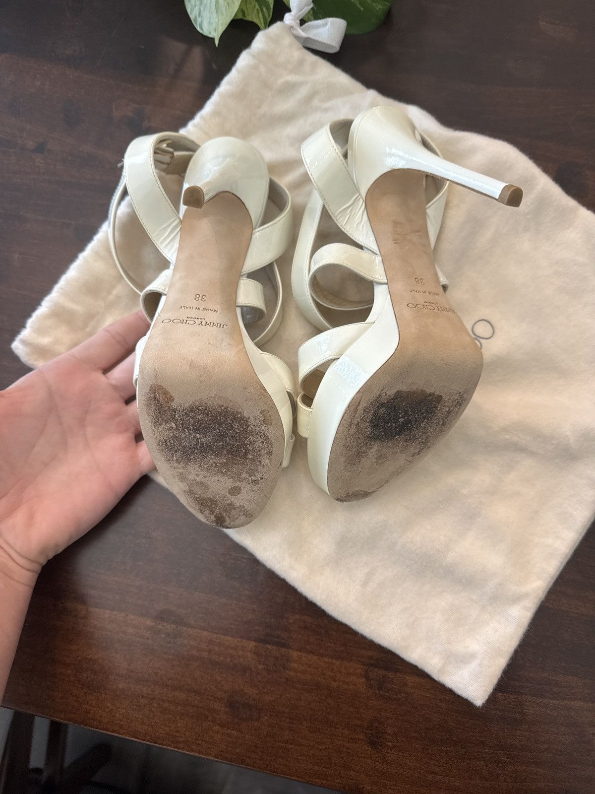 Jimmy Choo Jimmy Choo Lottie White Patent Crossover Heels Size US 7.5 / IT 37.5 - 4 Thumbnail