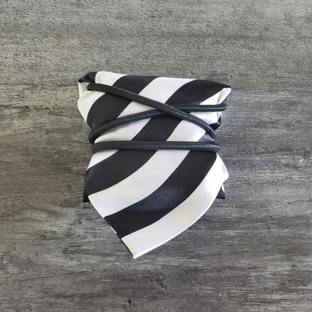 Designer White Black Striped Satin Little Boy Tie Size ONE SIZE - 3 Thumbnail