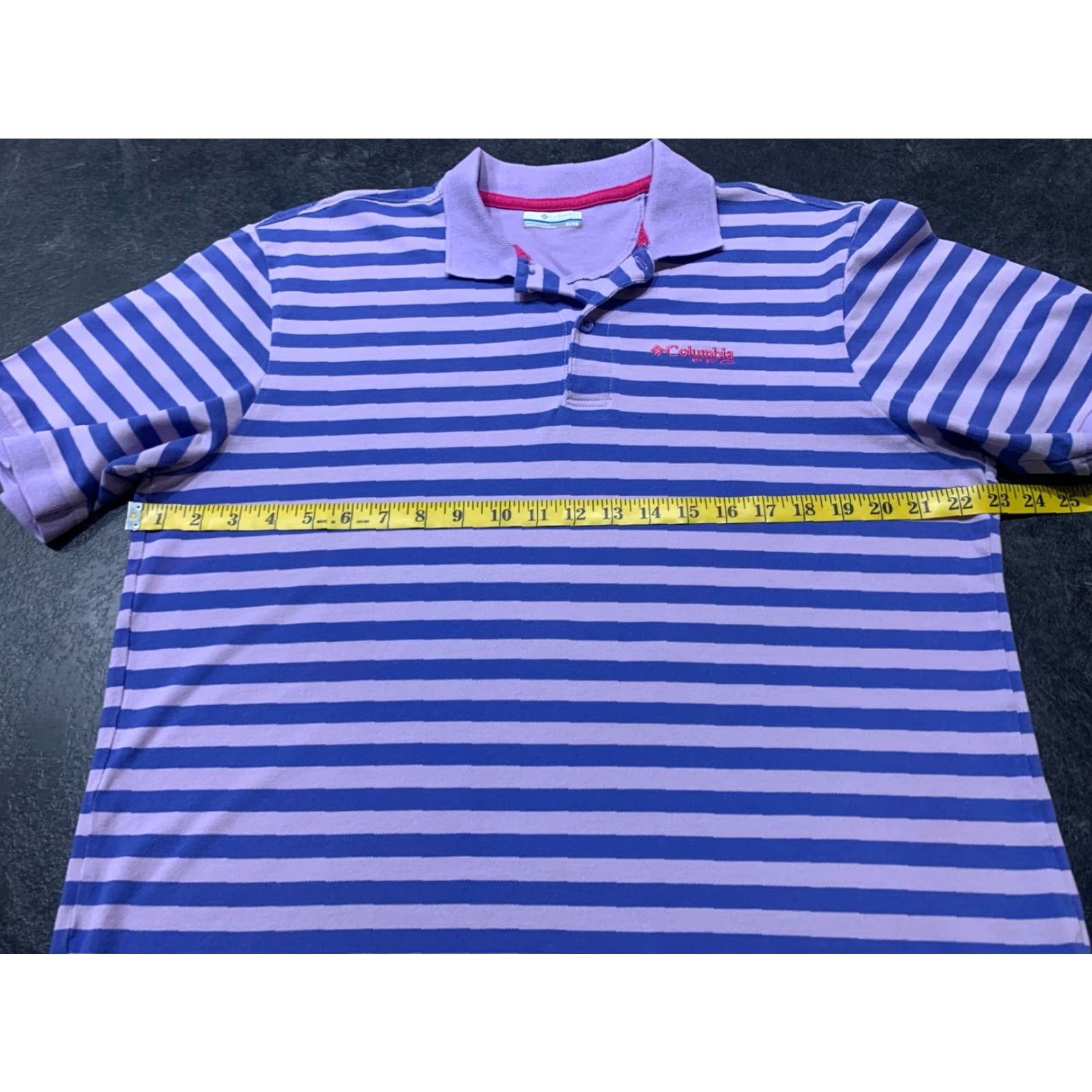 Vintage Columbia PFG Fishing Polo Shirt Mens XL Lavender Blue Striped Short Sleeve Cotton Blend Size US XL / EU 56 / 4 - 6 Thumbnail
