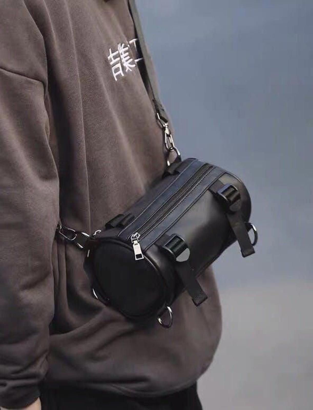 Black Buckle Crossbody Shoulder Bag, Men's