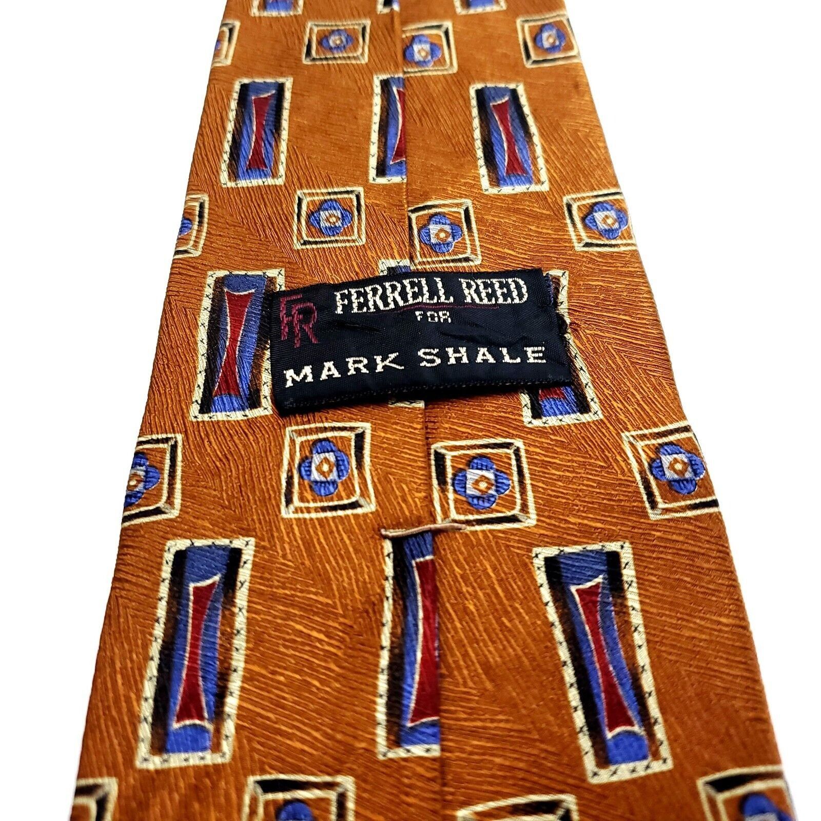 Designer Ferrell Reed Brown Silk Tie Woven Geometric Size ONE SIZE - 5 Thumbnail