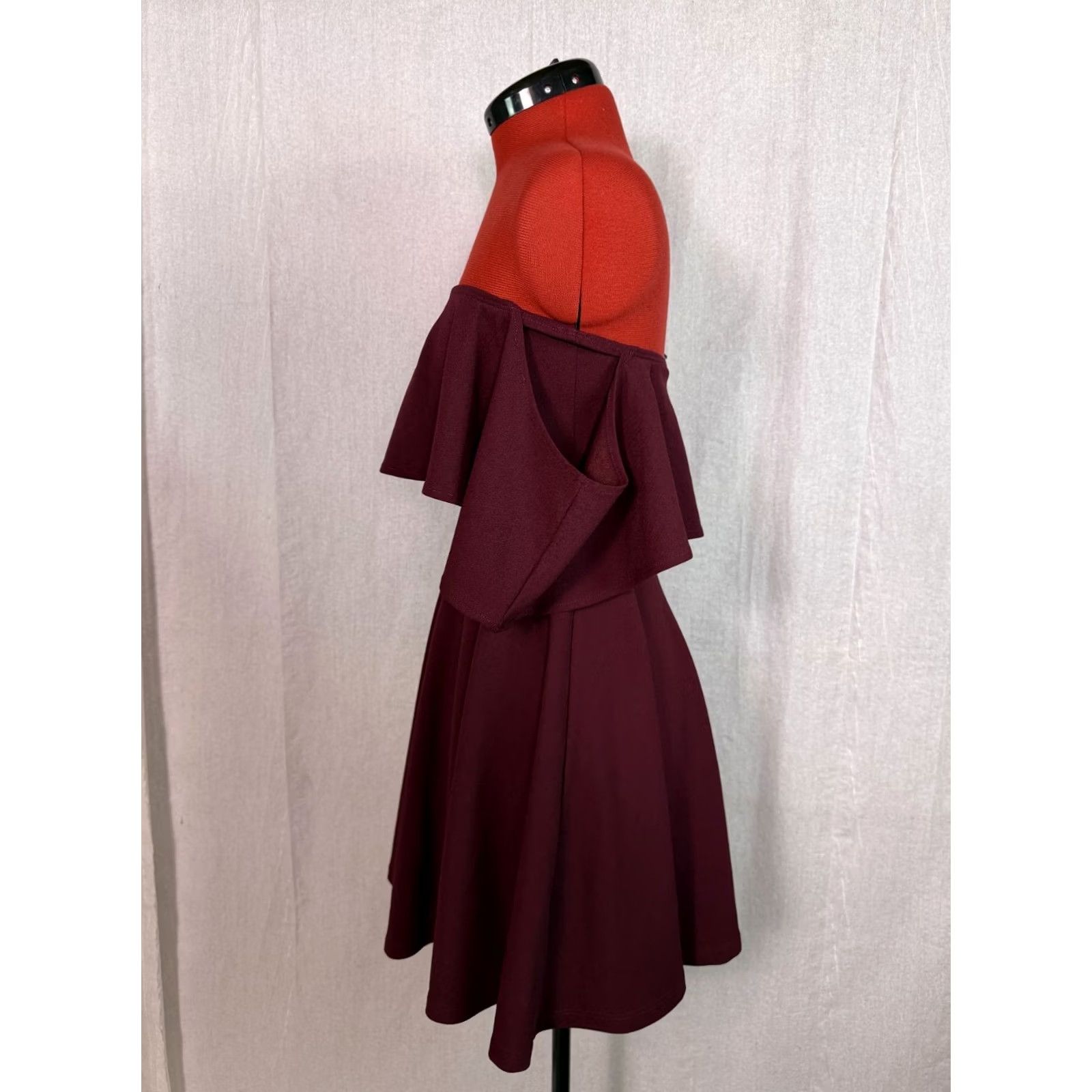 Vintage Windsor Women's Wrap Dress Burgundy Size S Off Shoulder Stretch Formal D912 Size S / US 4 / IT 40 - 4 Thumbnail