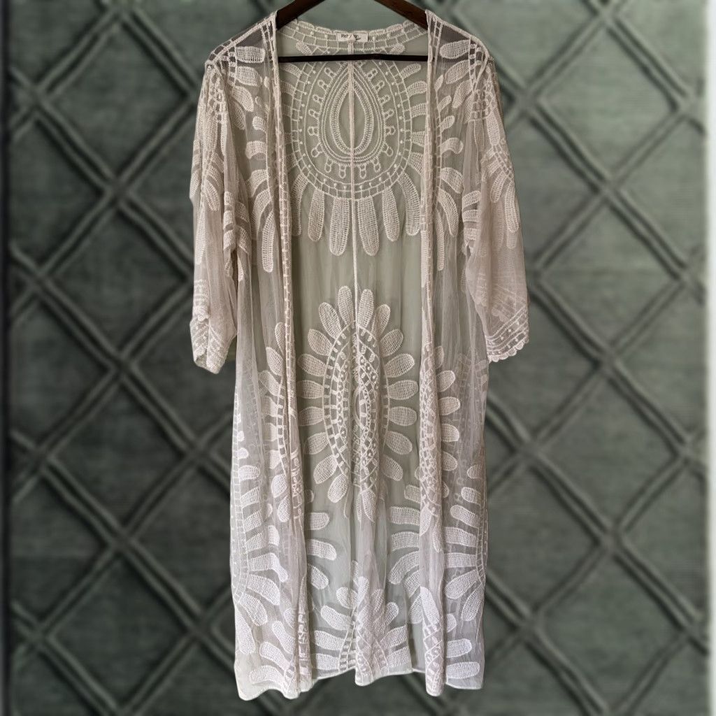 Vintage VINTAGE Rebellion Again Cream Embroidered Sheer Lace Duster Kimono M Women's Shirt? Size M / US 6-8 / IT 42-44 - 1 Thumbnail