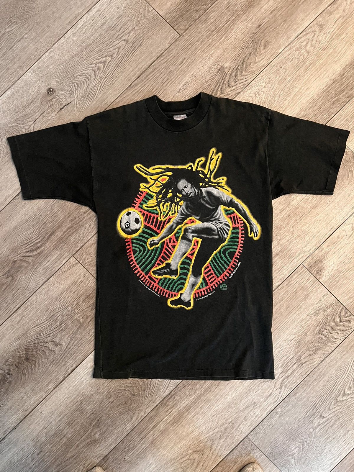 image of Vintage Grail Bob Marley Soccer T Shirt in Black, Men's (Size XL)