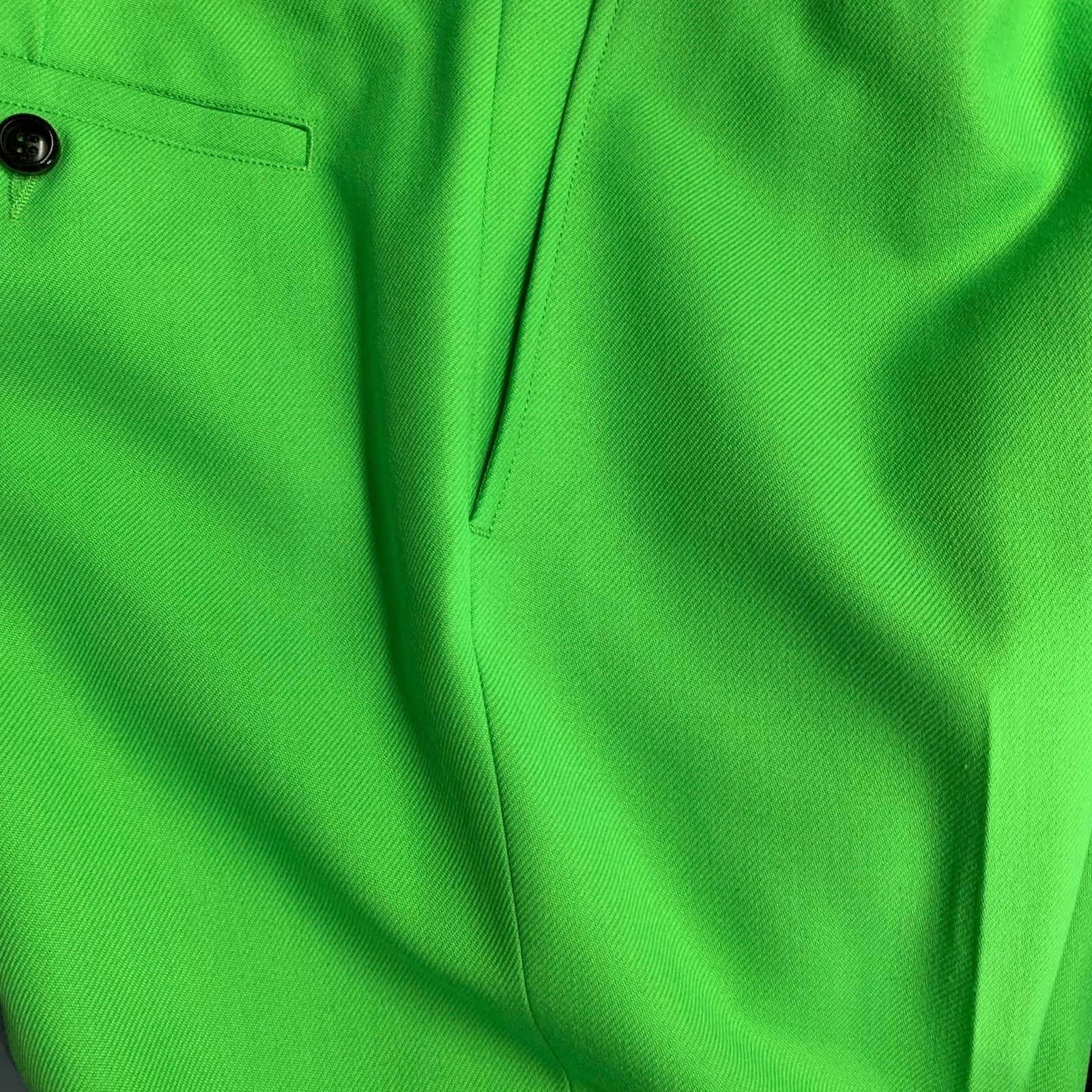 AMI Size 36 Neon Green Wool Blend Twill Notch Lapel Suit Size 36R - 14 Thumbnail