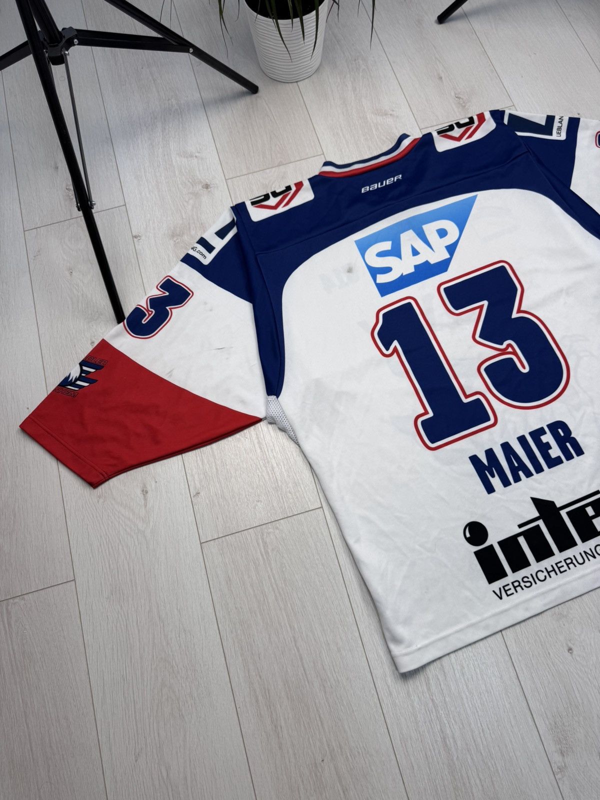 NHL MATCHWORN HC Adler Mannheim hockey jersey #13 MAIER Size US L / EU 52-54 / 3 - 17 Thumbnail