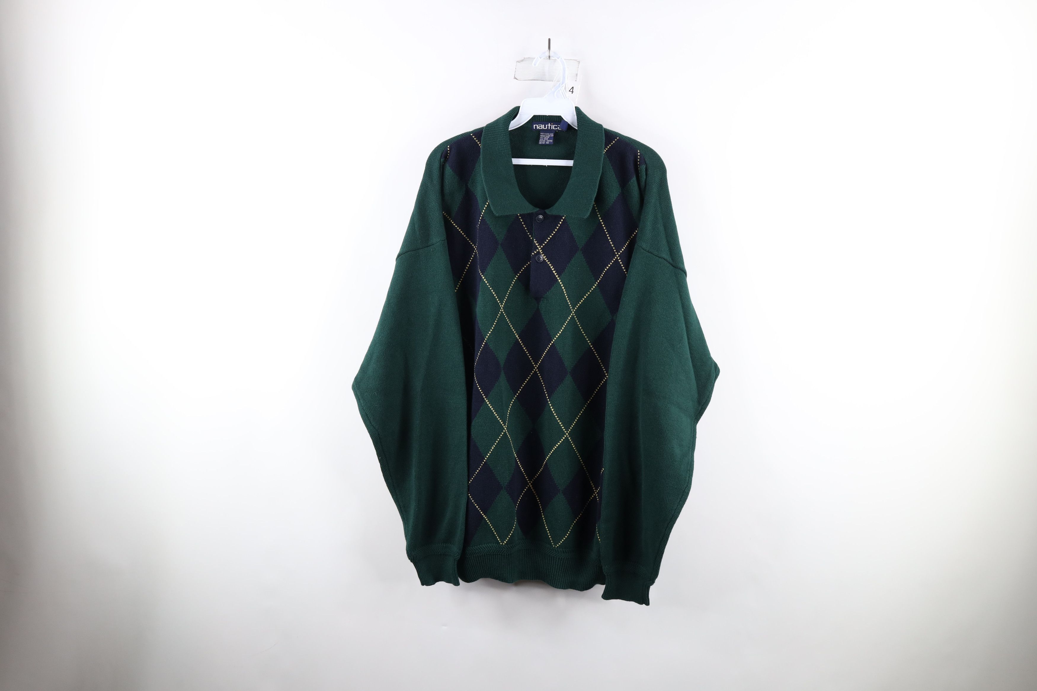 Nautica Vintage 90s Nautica Diamond Knit Collared Pullover Sweater Size US XXL / EU 58 / 5 - 1 Thumbnail