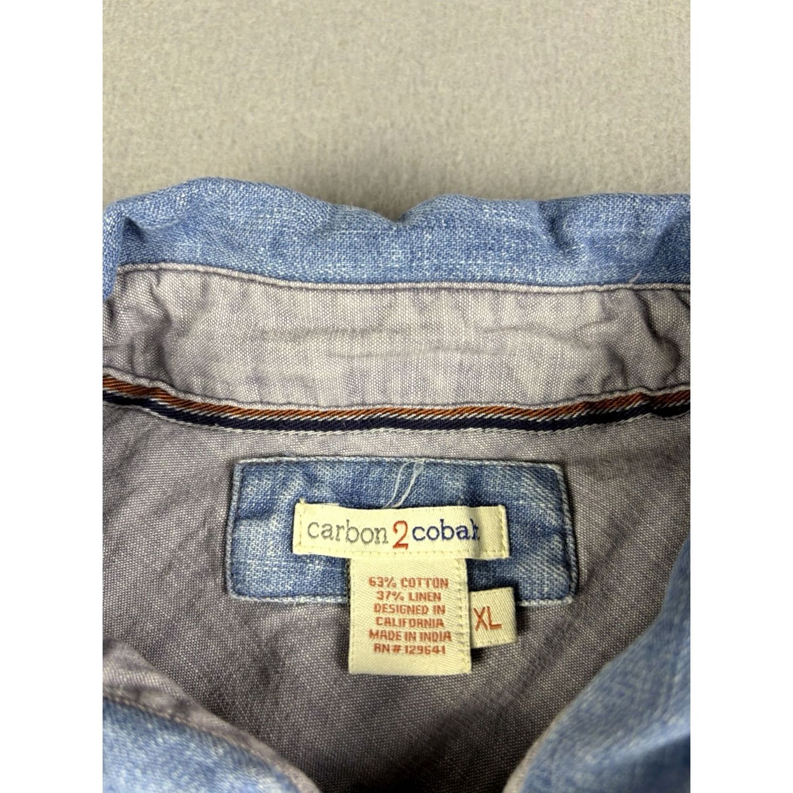 Carbon Carbon Shirt Mens XL Blue Chambray Denim Short Sleeve Button-Up Collar Spread Cotton Linen Size US XL / EU 56 / 4 - 4 Thumbnail