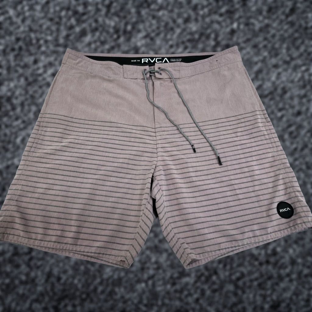 RVCA RVCA Mens Board Shorts 38 Striped Drawstring Back Pocket Zip Lavender/Grey Beach Athleisure Mens Bottom Size US 38 / EU 54 - 1 Thumbnail