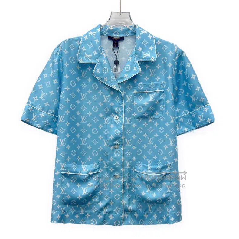 Louis Vuitton Louis Vuitton Blue logo presbyopic printed mulberry silk l Size S / US 4 / IT 40 - 1 Thumbnail