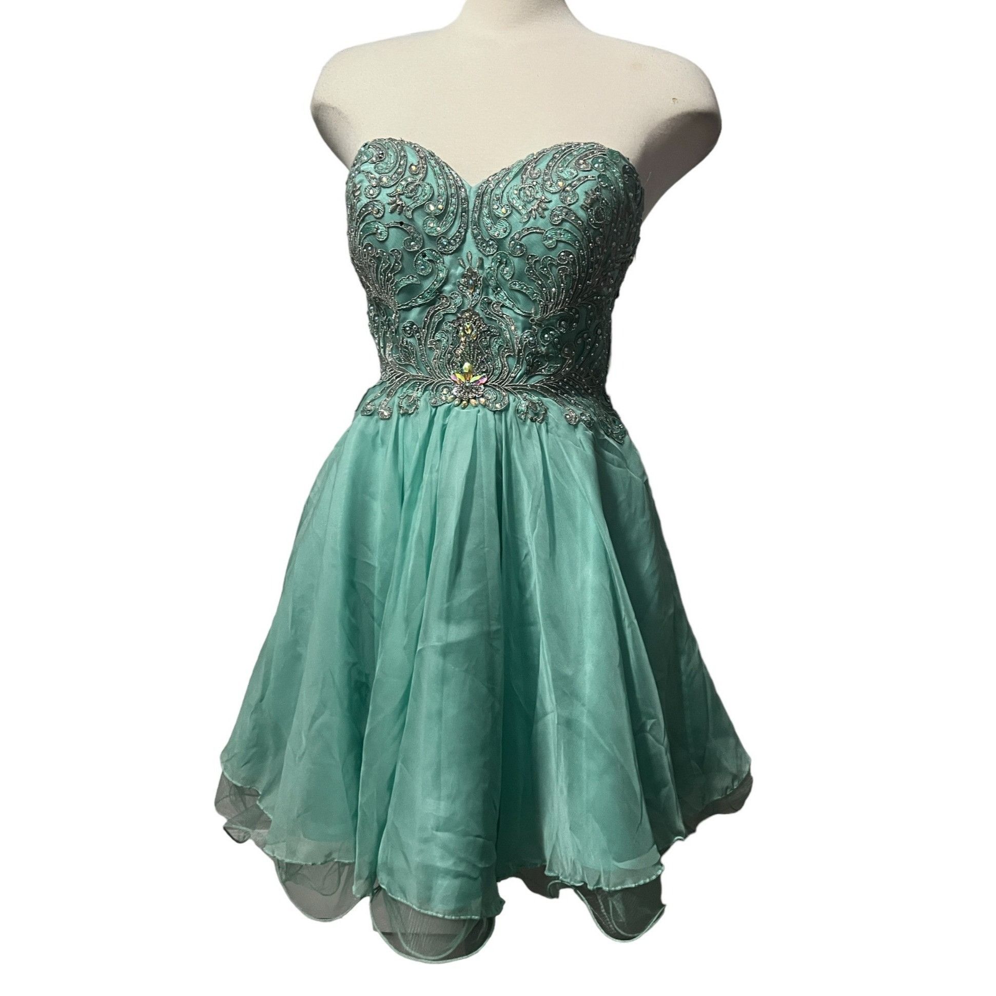 image of Designer NWT Hannah S Beaded Aquamarine Cocktail Homecoming Dress Size in Aquamarine Green, Women's