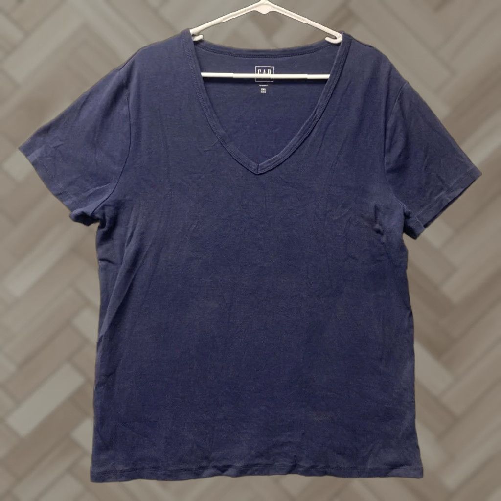 Gap Gap Women’s Blouse Top XXL Navy Short Sleeve V-Neck Cotton Basic Style Size XXL / US 16-18 / IT 52-54 - 1 Thumbnail