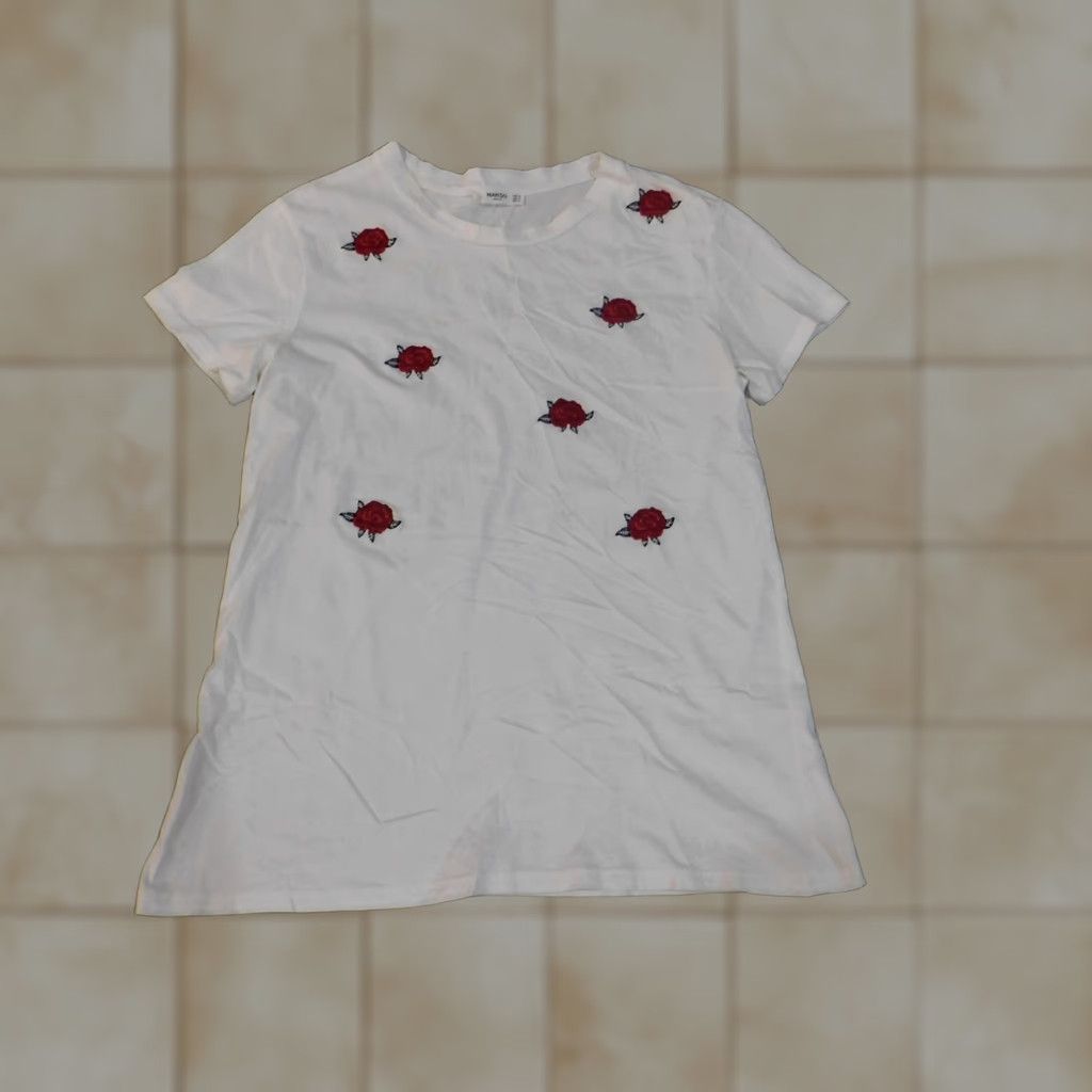 Mango Mango Womens Blouse Shirt Short Sleeve Crew Neck Embroidered Floral White S Knit Cotton Casual Womens Size S / US 4 / IT 40 - 1 Thumbnail