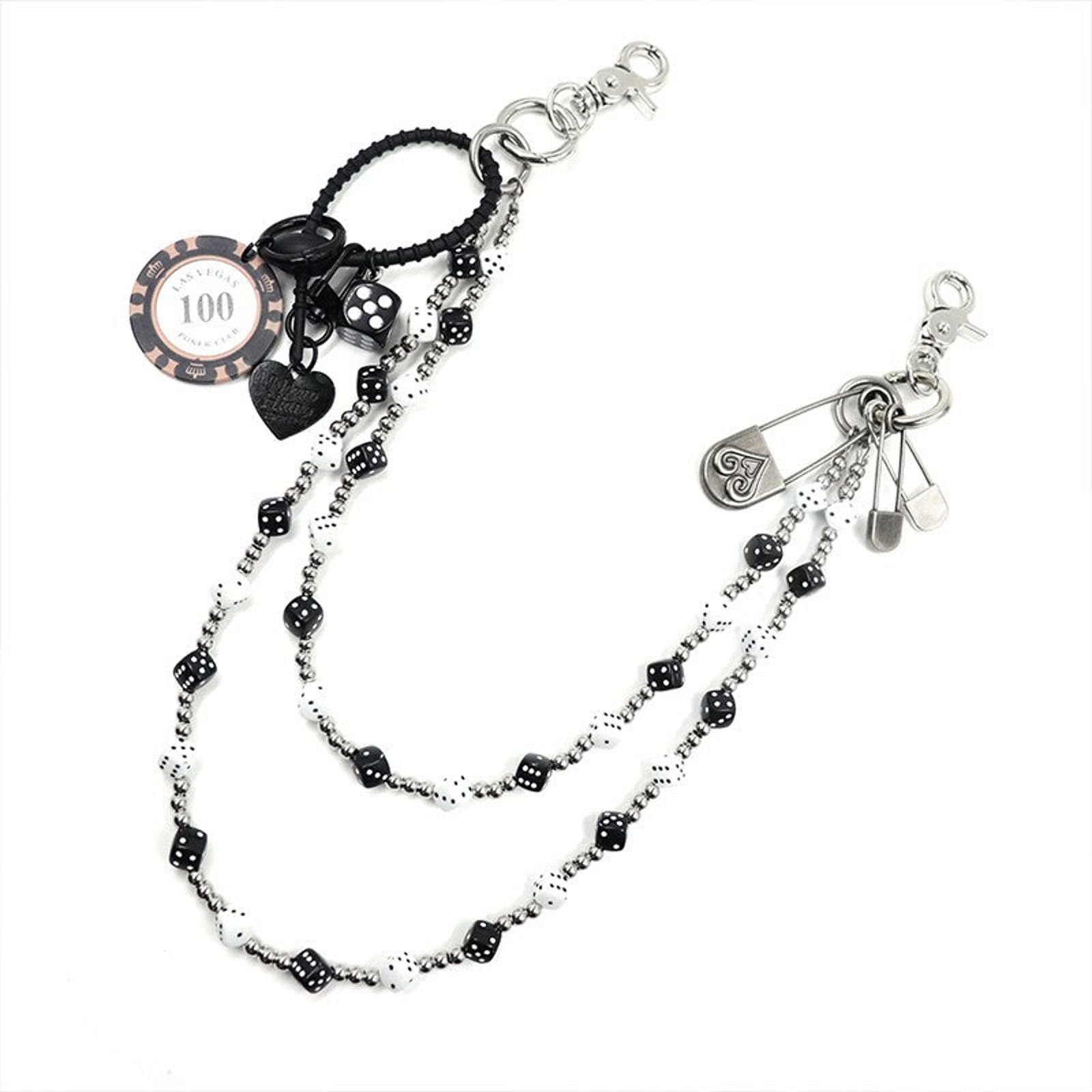 Vintage Dice Black and White Beaded Wallet Chain, Pants Chain Size ONE SIZE - 3 Thumbnail