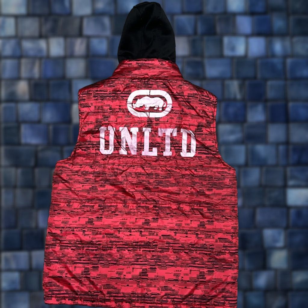 Ecko Unltd. VINTAGE Y2K Ecko Unltd Puffer Hoodie Vest Mens Large Red Tiger Camo Black Skate Size US L / EU 52-54 / 3 - 1 Thumbnail