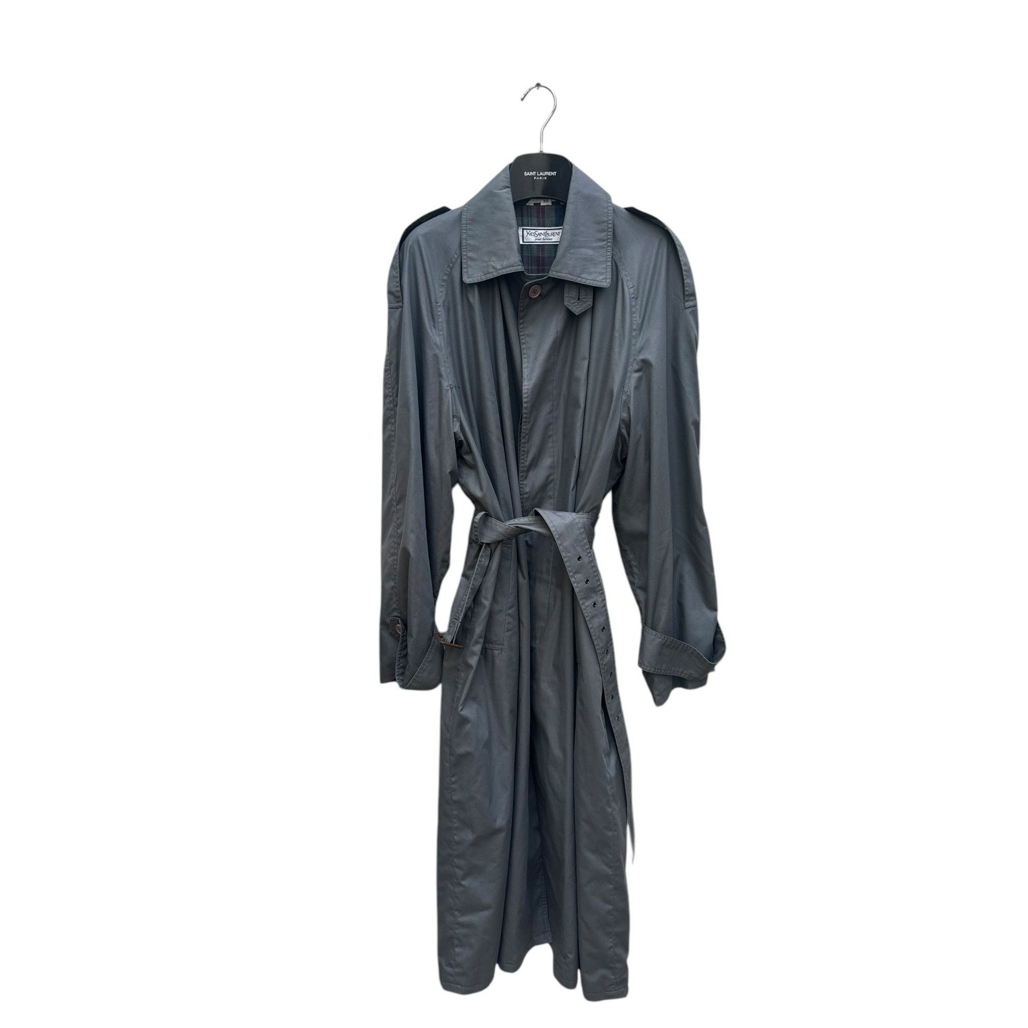 Yves Saint Laurent Grey Belted Coat Size US L / EU 52-54 / 3 - 1 Thumbnail
