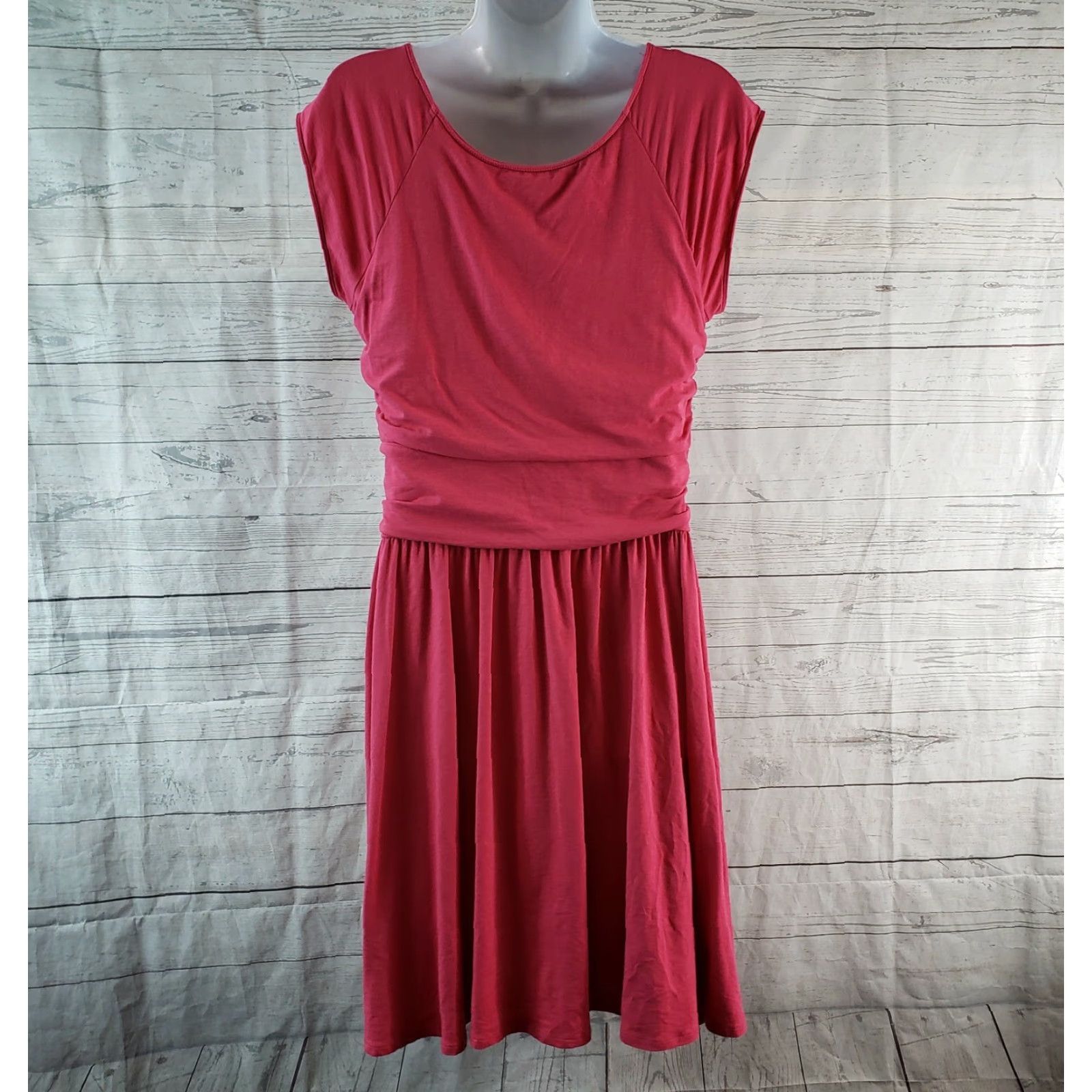 Vintage Garnet Hill Womens Piazza Jersey Knit Dress Sz Medium Pink Ruffle Ruched Size M / US 6-8 / IT 42-44 - 4 Thumbnail